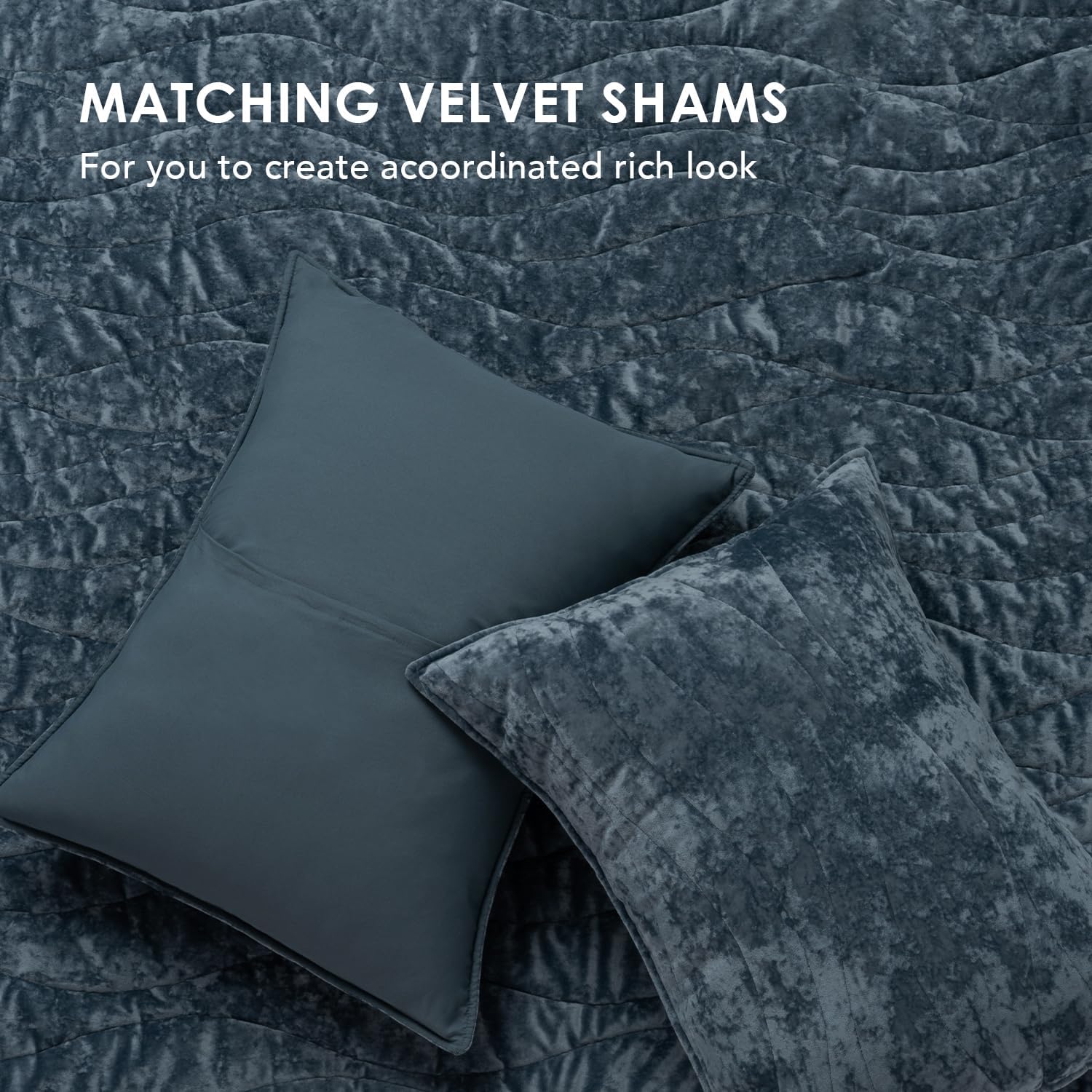 EVERGRACE Velvet Queen Quilt Set Stormy Blue