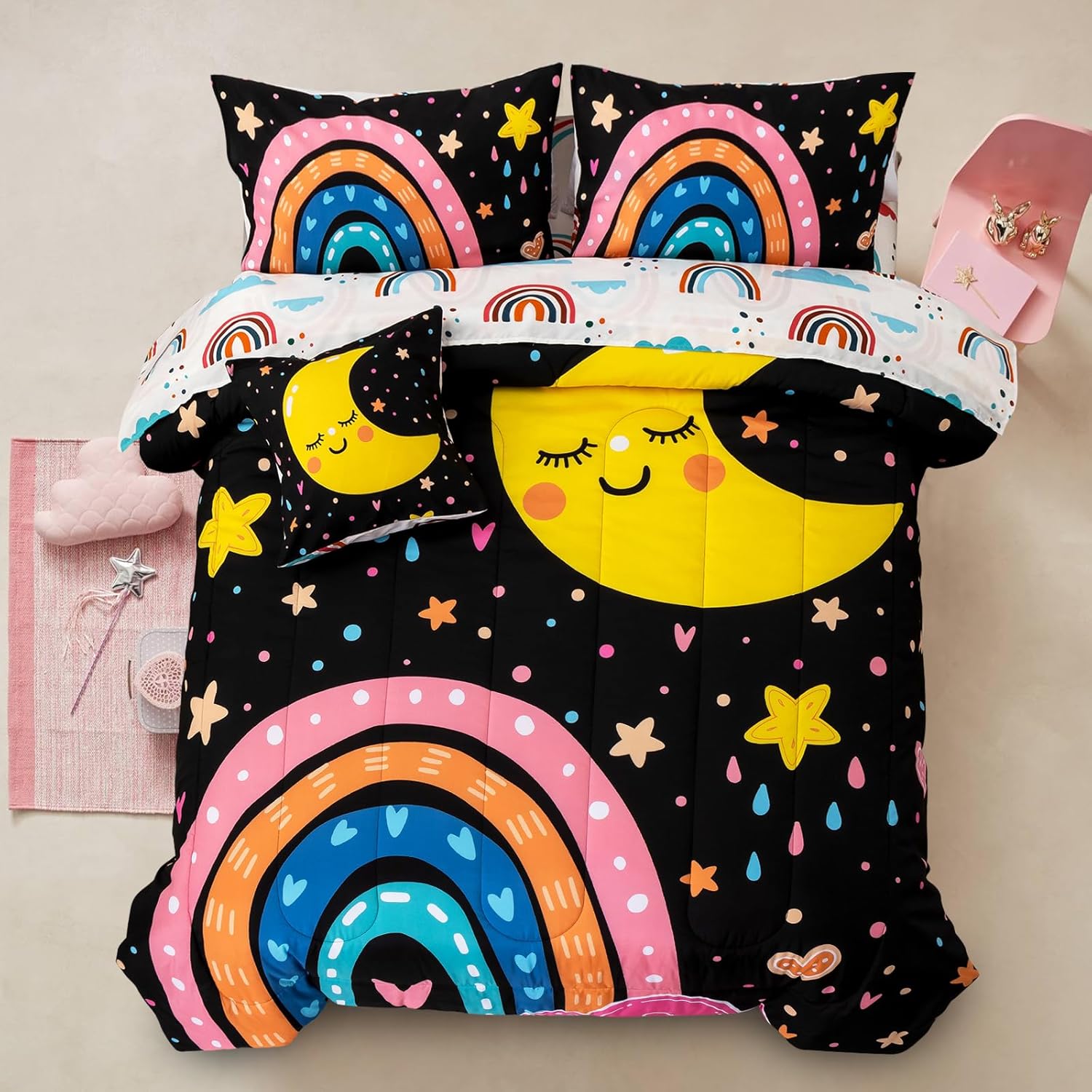 A Nice Night Cartoon Rainbow Comforter Set 6 Pcs Twin