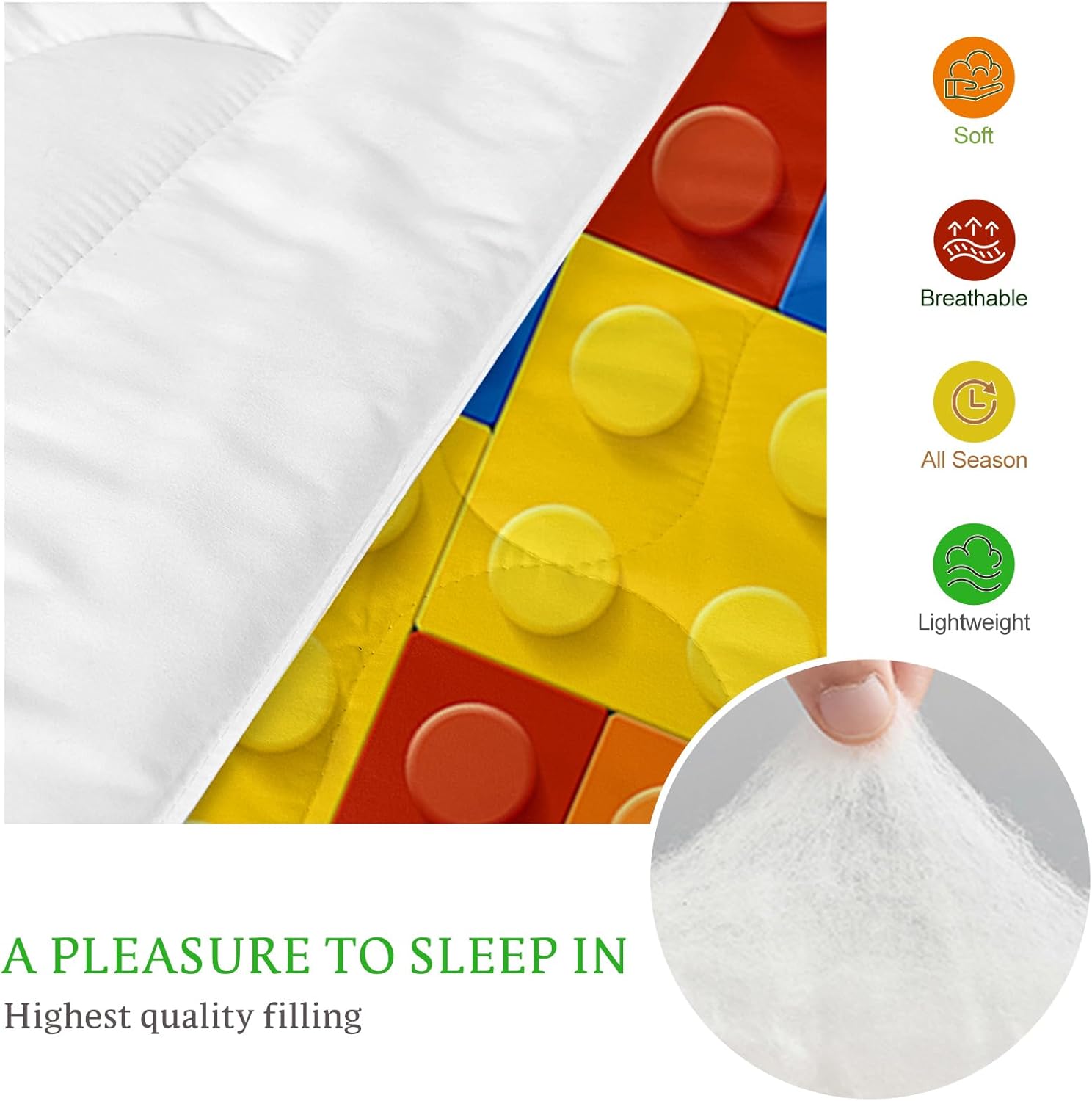 BlessLiving Kids Building Blocks Comforter Set - 3-Piece Twin