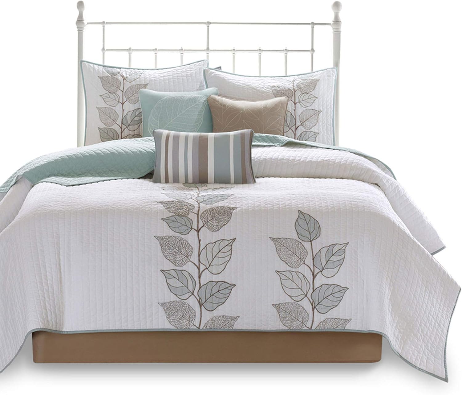 Madison Park Caelie Quilt Leaf Blue 6 Piece Set
