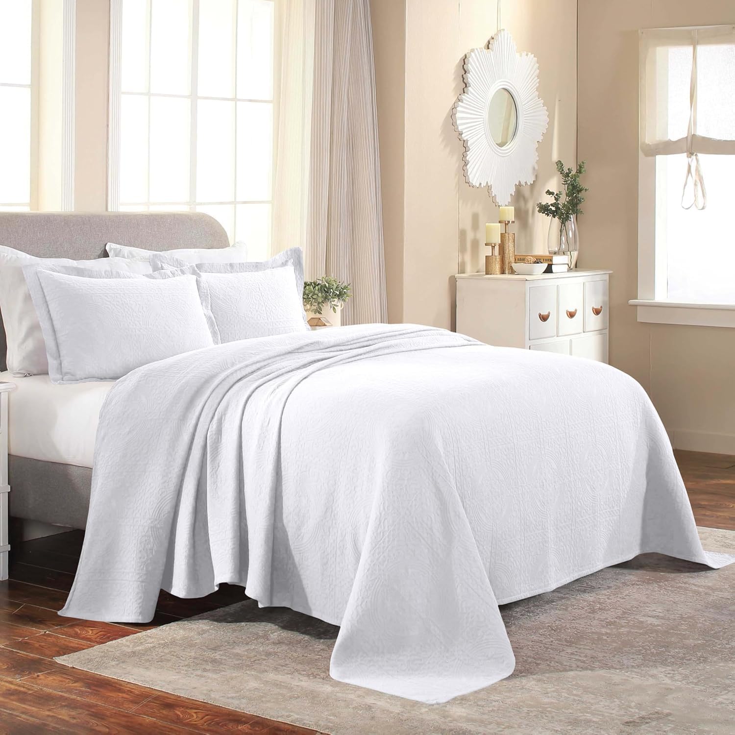 Superior Cotton Fleur De Lis Bedspread Set Full White 1