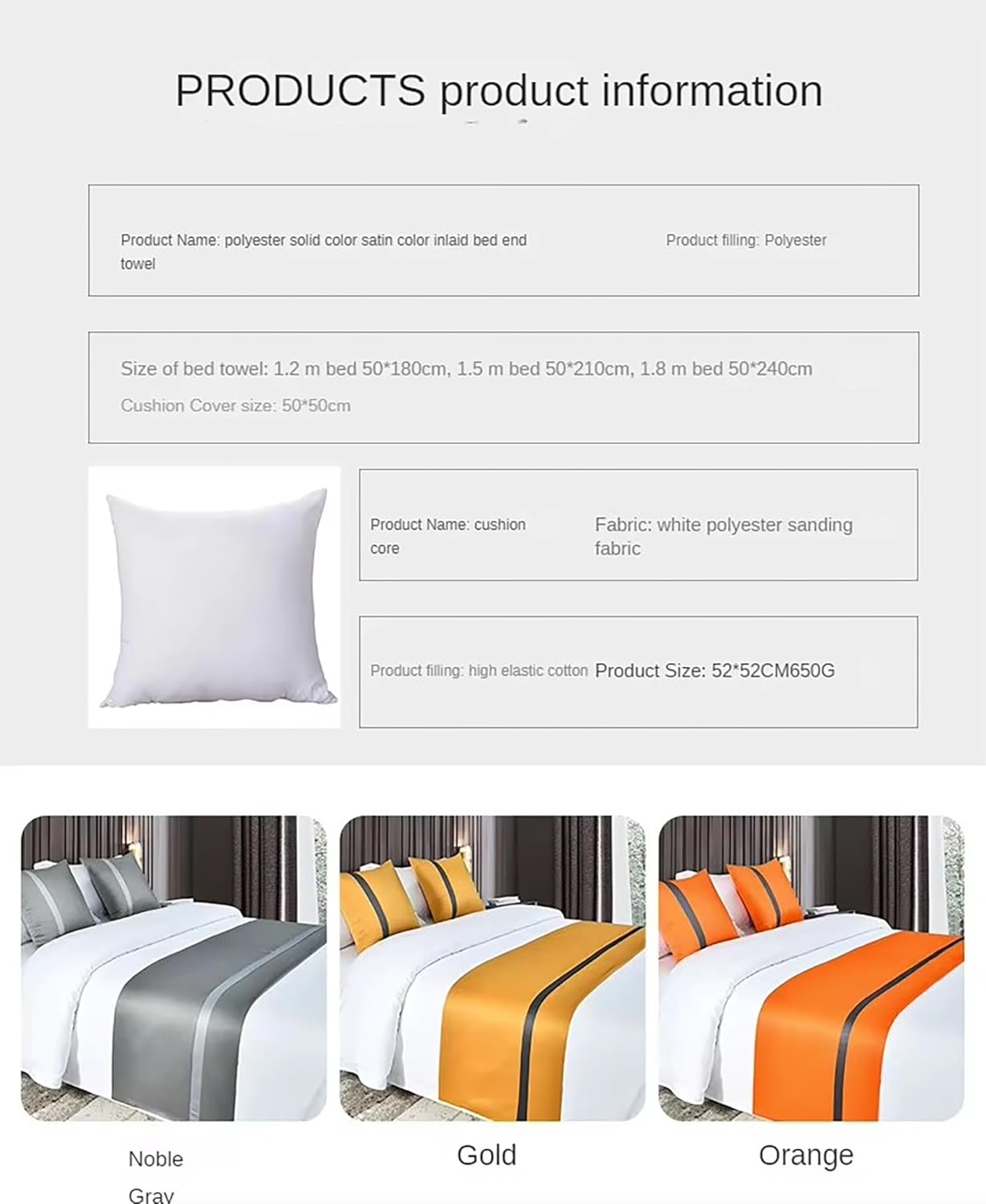 Bed Runner Scarf Gold 50X180cm Luxury Bed Cover