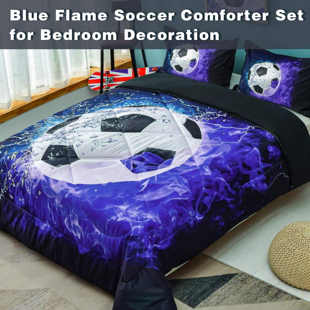 Andency 3D Soccer Comforter Set Full 79x90 Inch 3Pcs