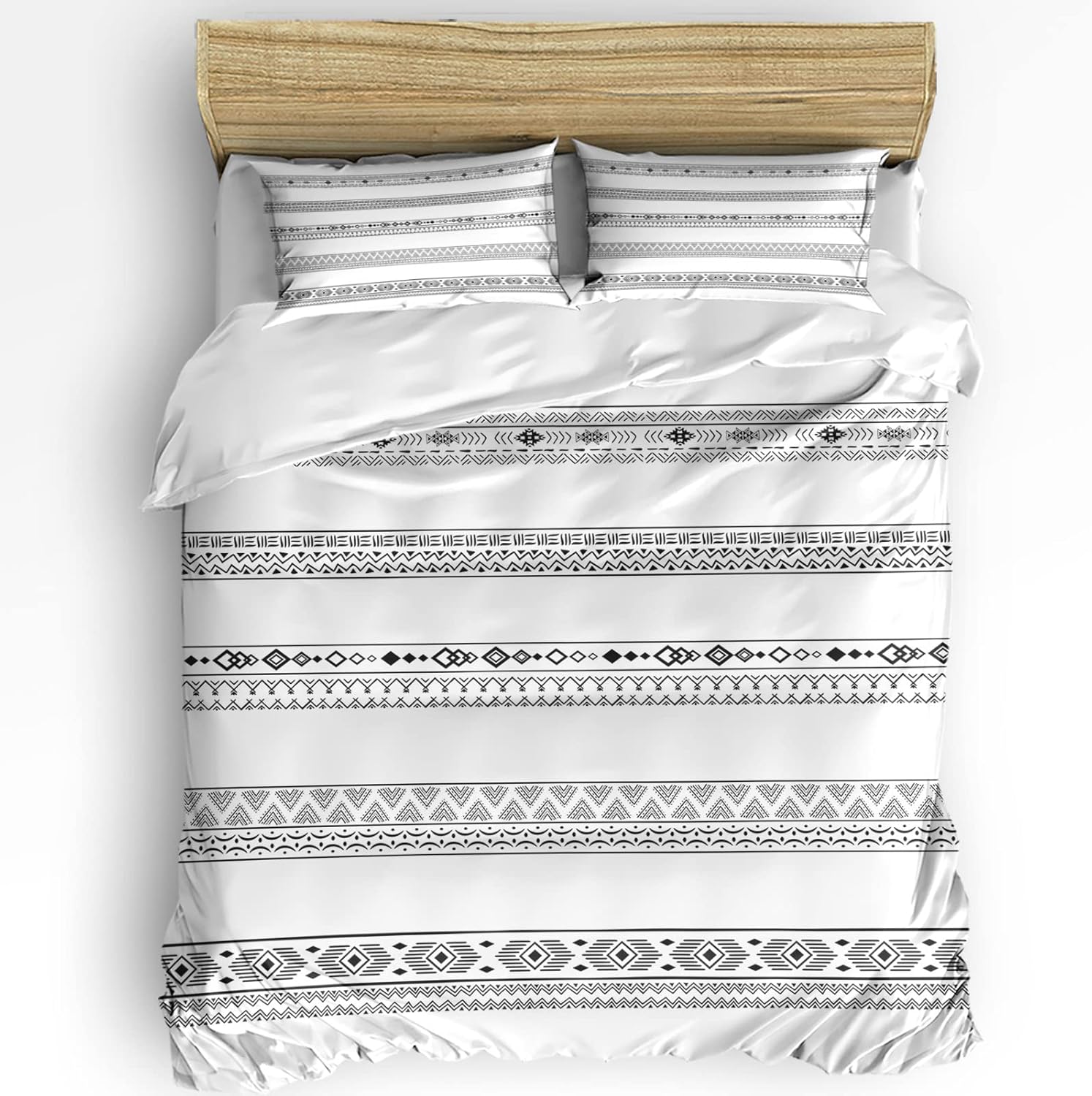 OComster California King Duvet Cover Set 3 Piece Black White Geometric