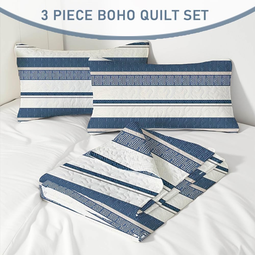 SANOCAY Boho Stripe Reversible Quilt Set 3-Piece