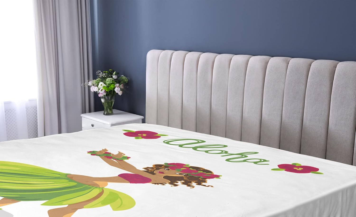 Ambesonne Luau Sheet Set Hula Dancer with Aloha Text