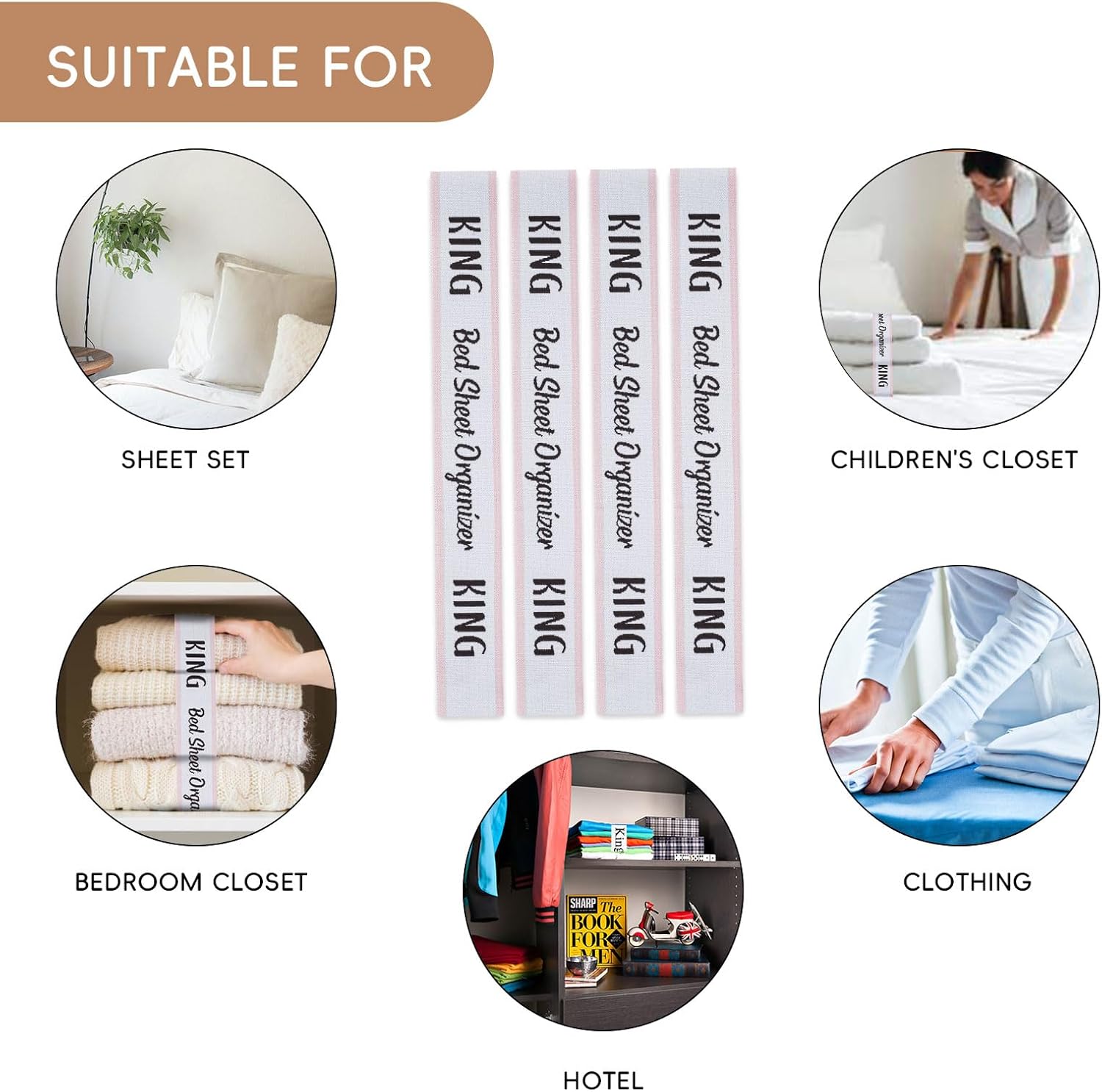 4PCS Bed Sheet Organizer Bands - King Bedding Straps for Closet