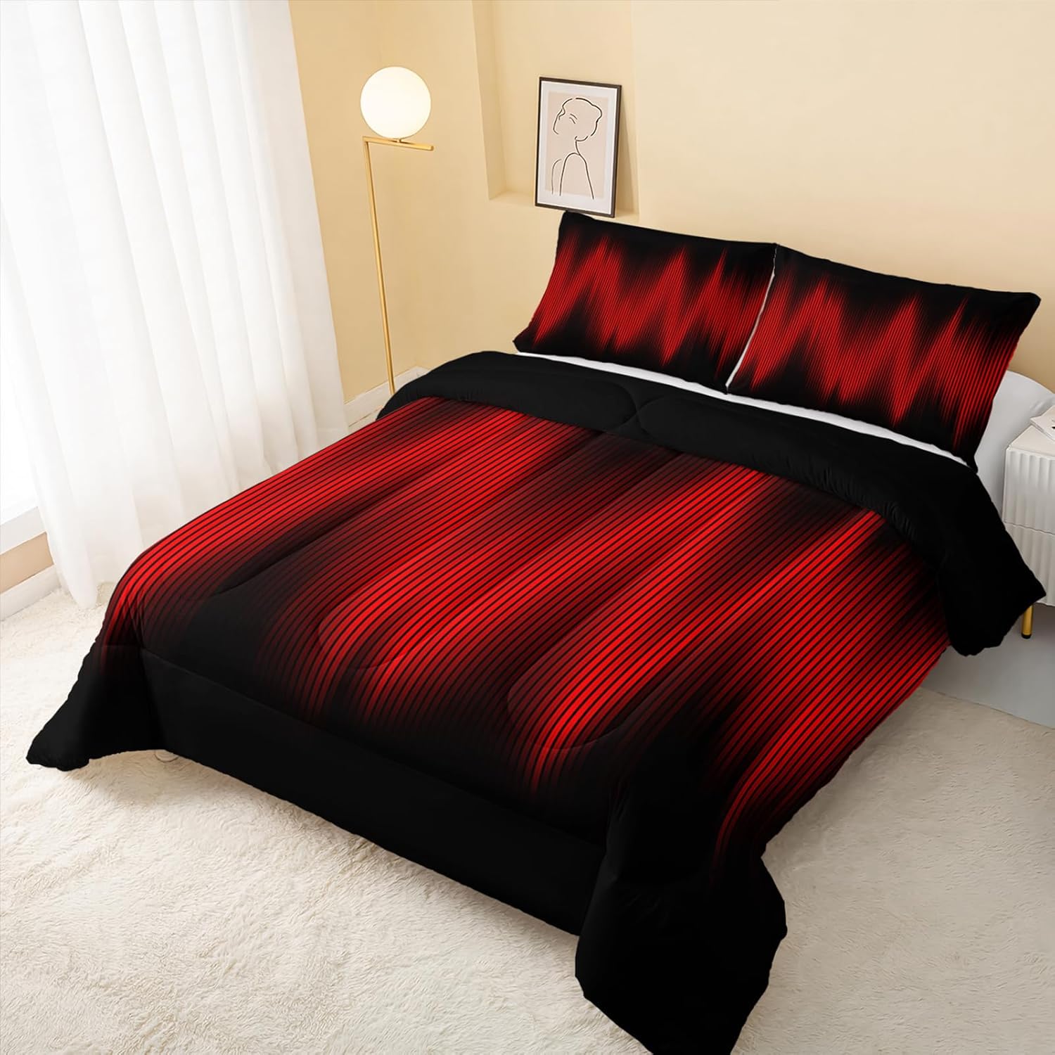 QOOMO Red Black Abstract Kids Comforter Set