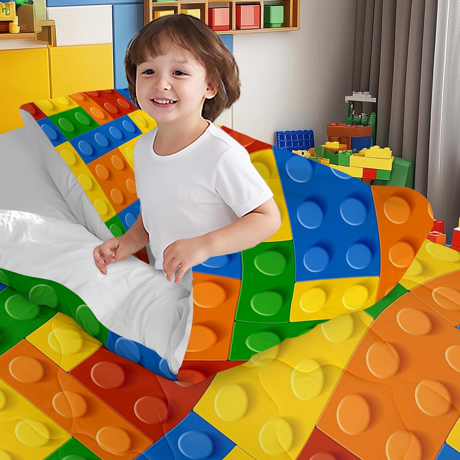 BlessLiving Kids Building Blocks Comforter Set - 3-Piece Twin