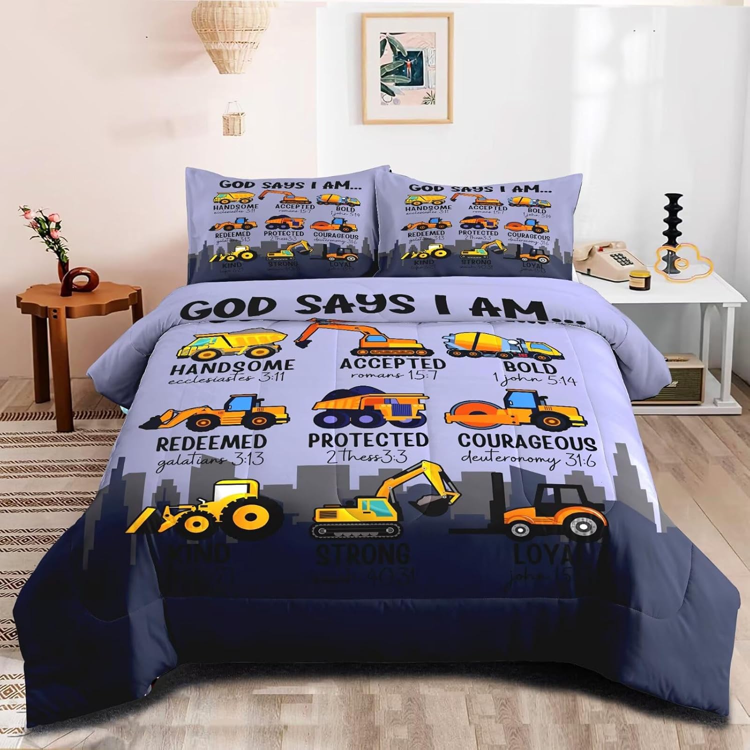 GRAT TIOC Construction Truck Comforter Set Twin Size