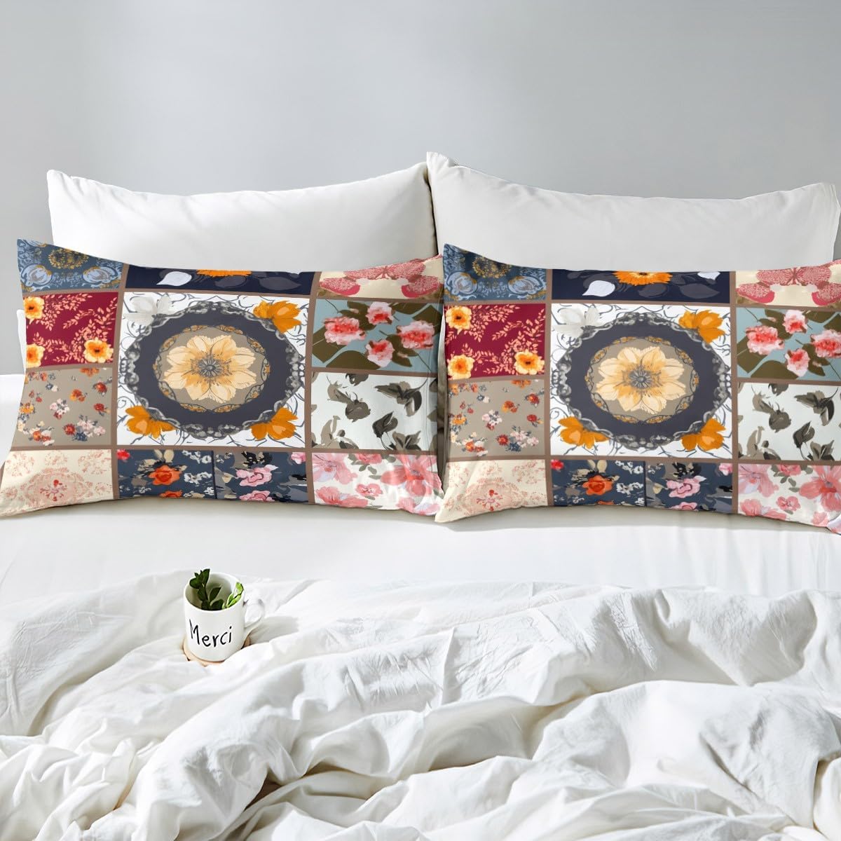 Boho Floral Patchwork Queen Bed Sheet Set