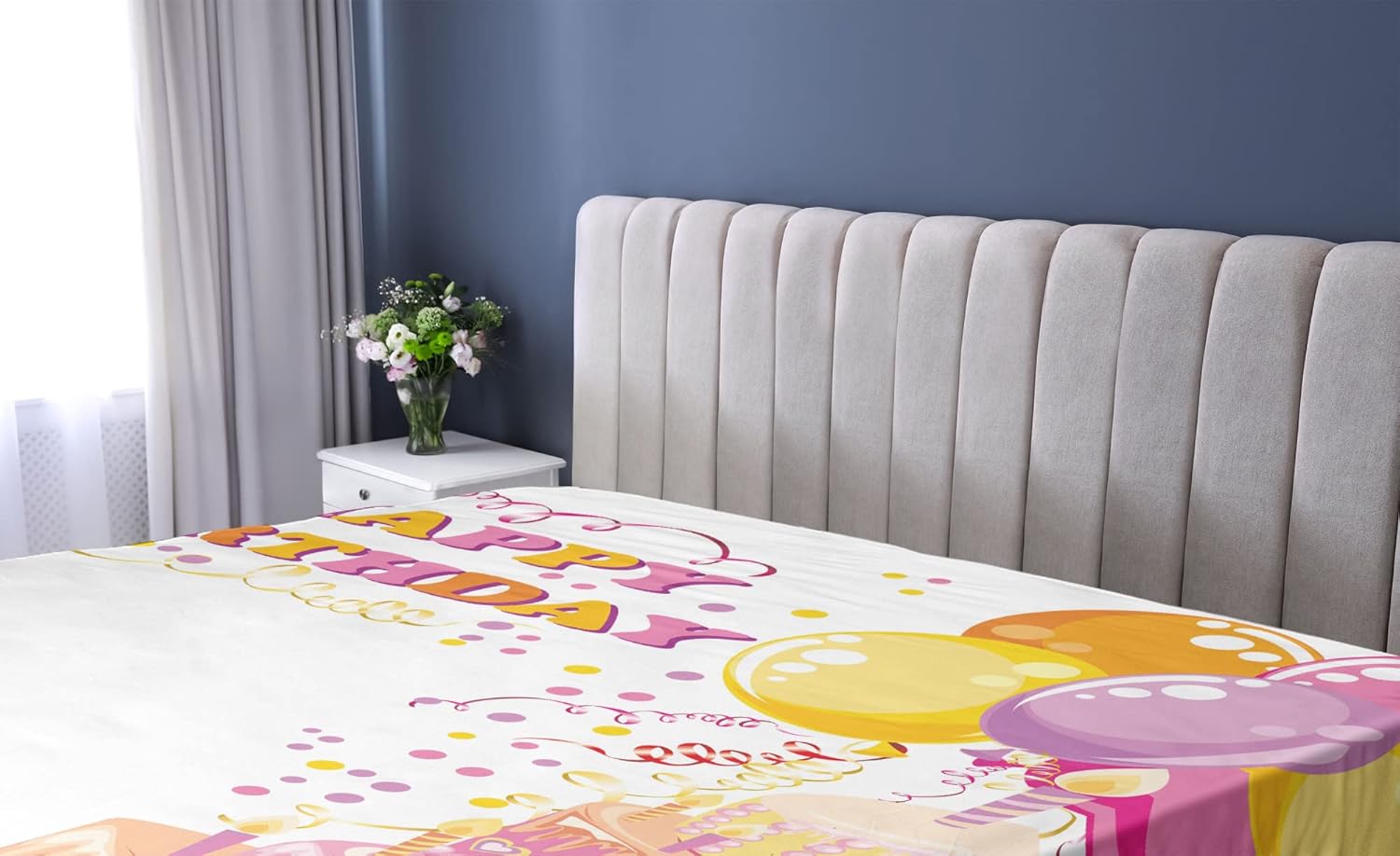 Ambesonne Birthday Party Fitted Sheet - Orange and Pink