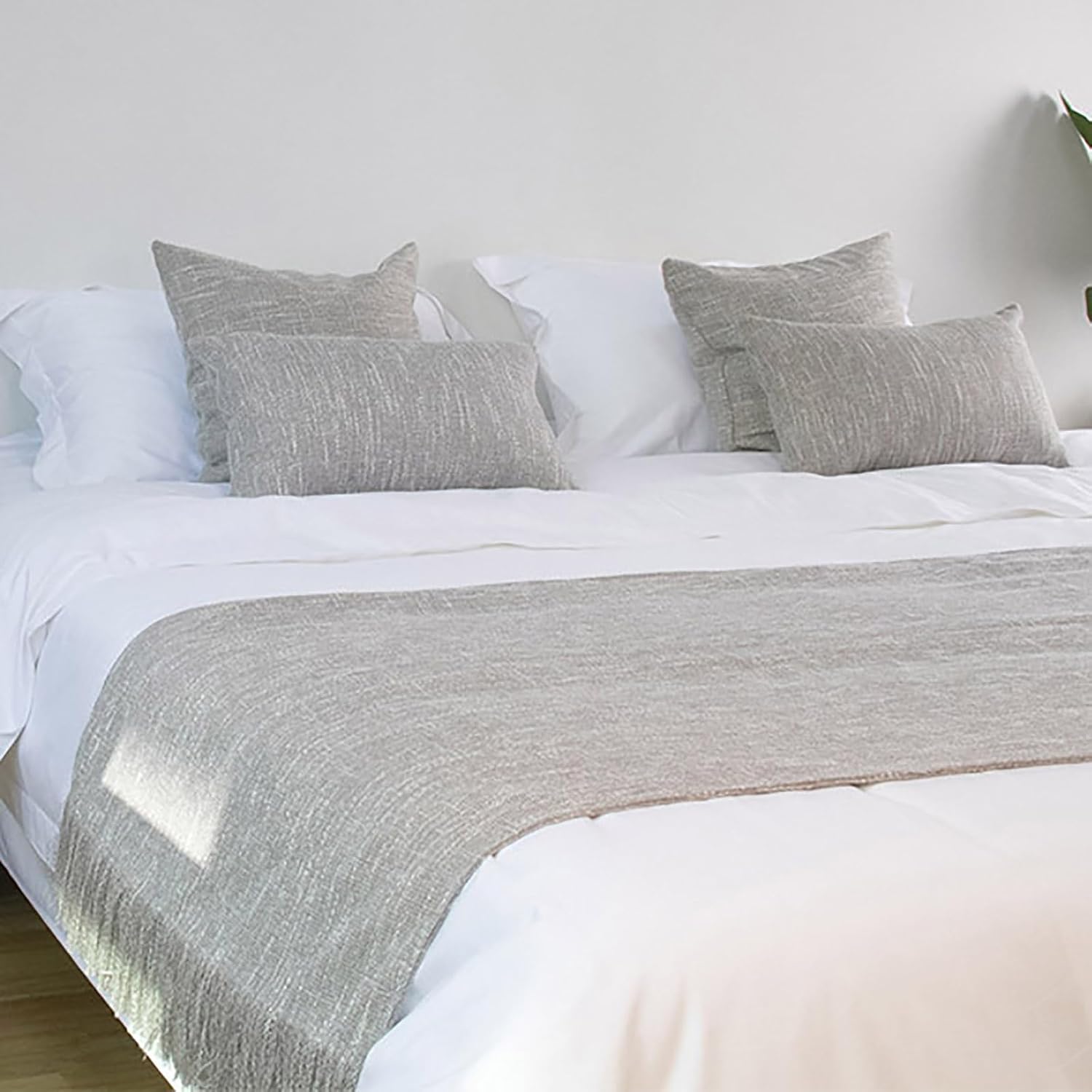 Cotton Linen Bed Runner with Tassels Grey King 19x94 Inch