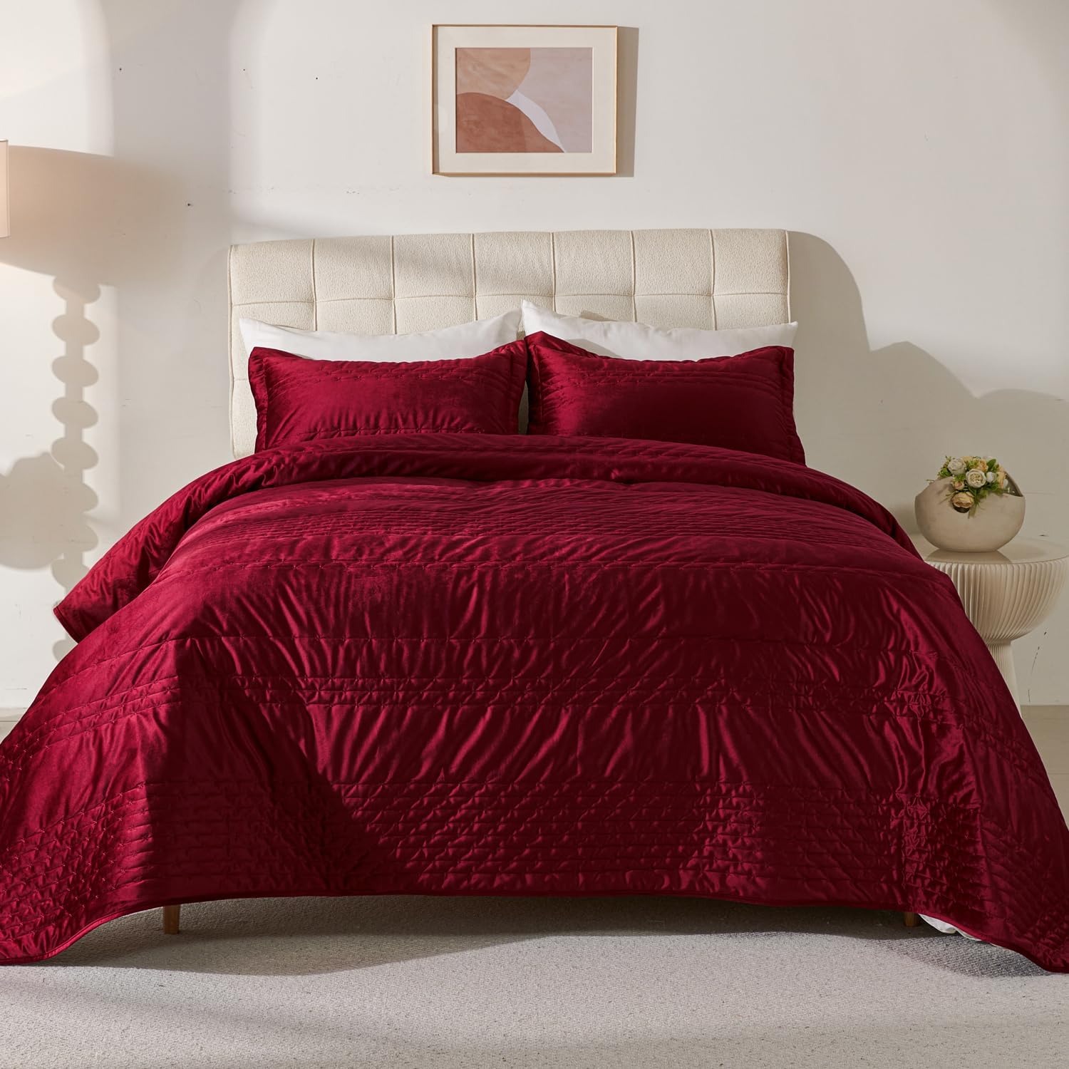 EVENHUG Velvet Quilt Set Queen Size