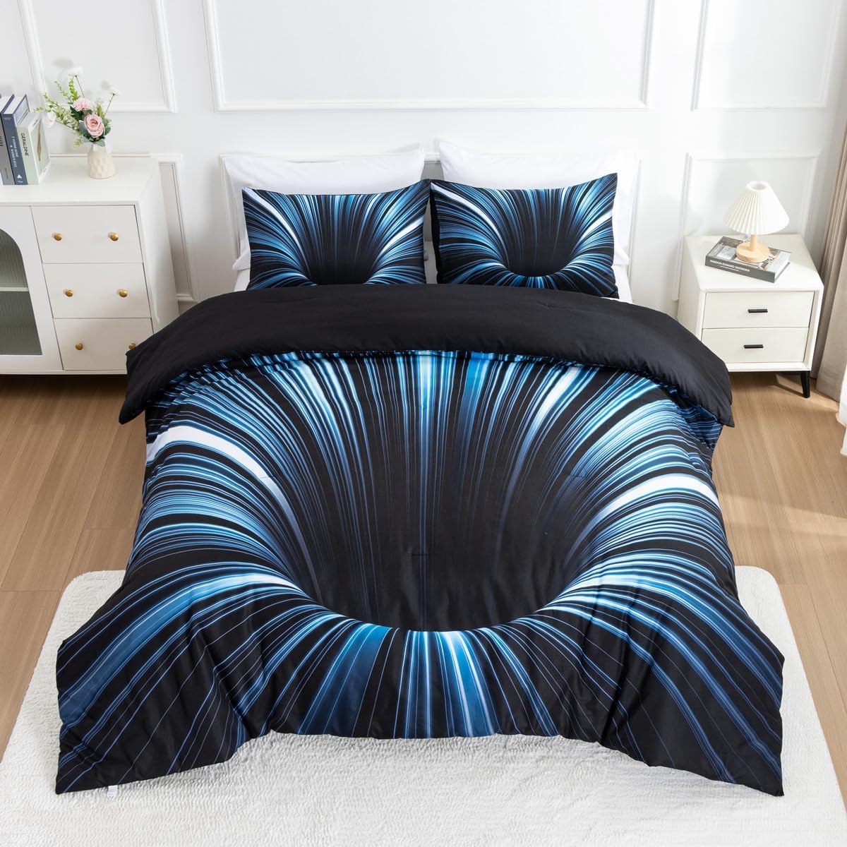 NTBED 3D Geometric Microfiber Comforter Set for Kids Adults Blue Queen