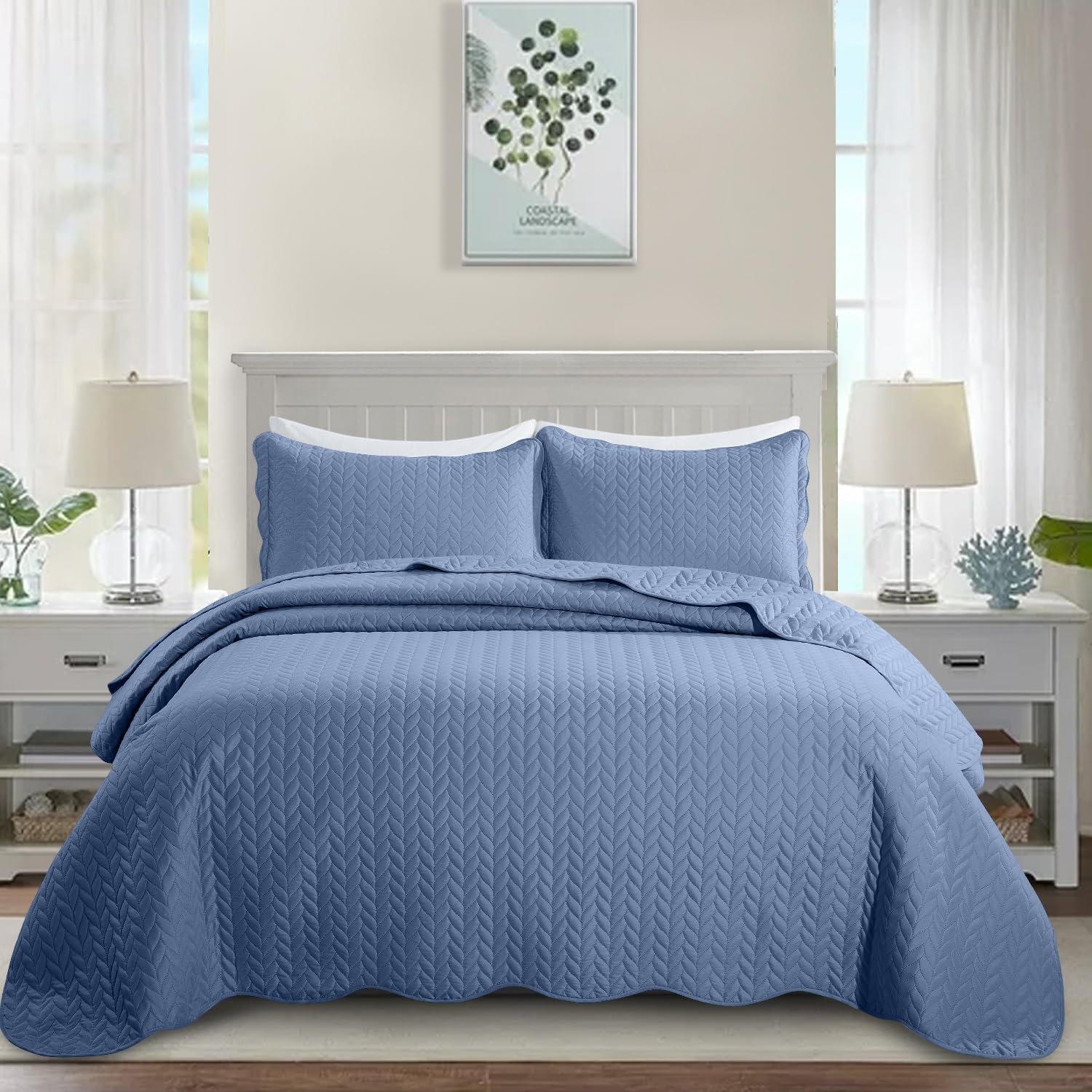MOONLIGHT20015 Twin Quilt Set - Reversible Embossed Microfiber Coverlet 2 Pcs