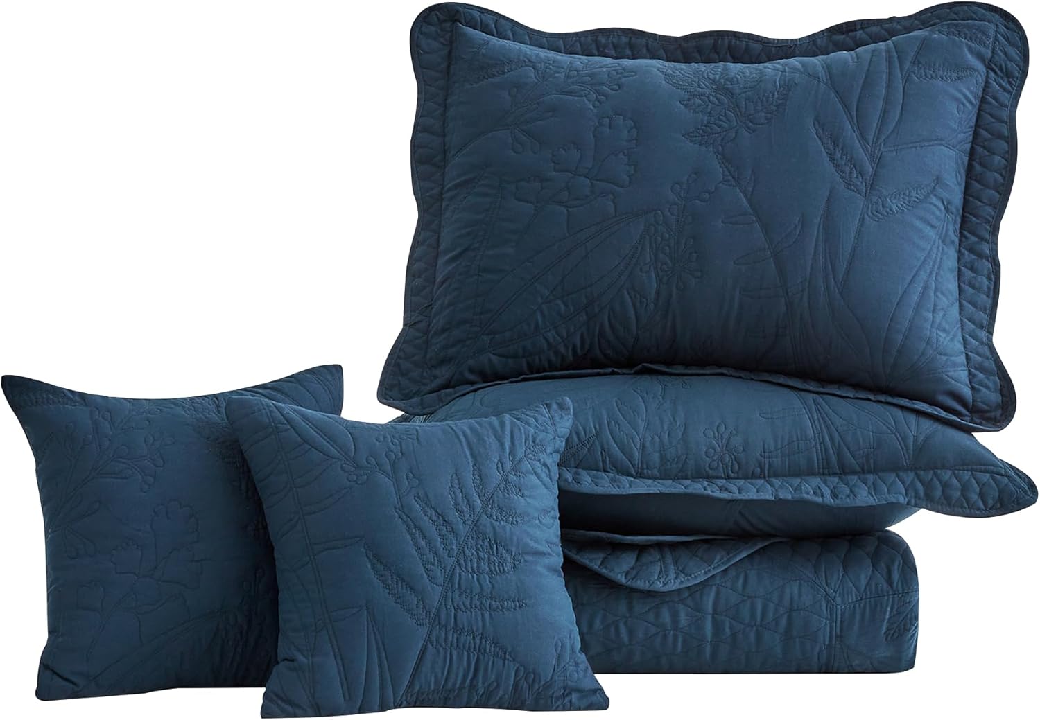 DaisyHuang Botanical Oversized Bedspread Set - Navy Leaves Pattern