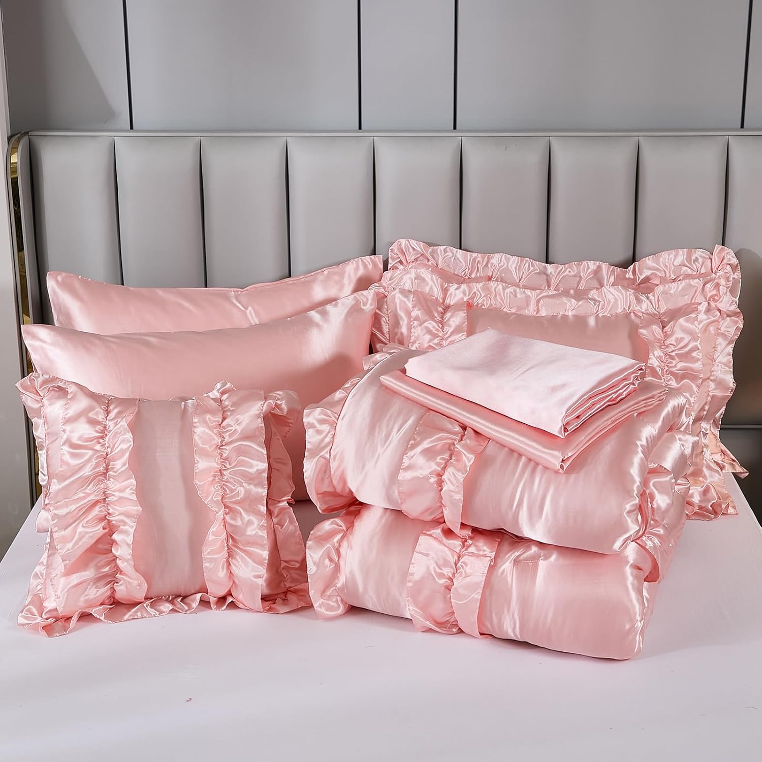 MOVE OVER Satin Comforter Set King Size 8 Pieces Pink