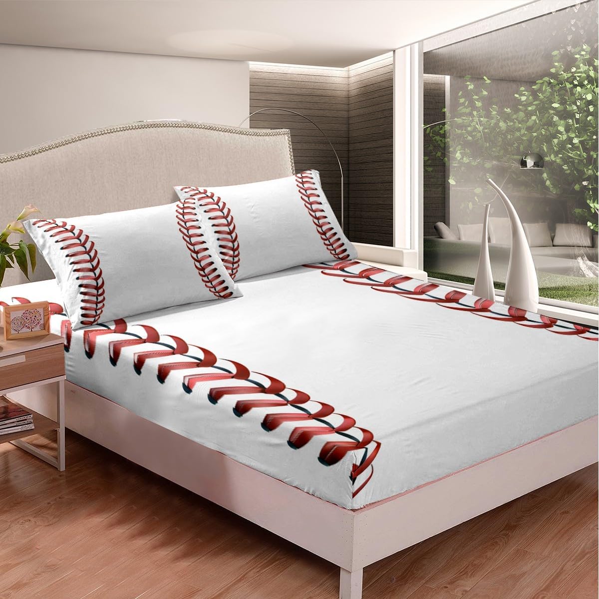 Erosebridal Baseball Laces Fitted Sheet Set Twin