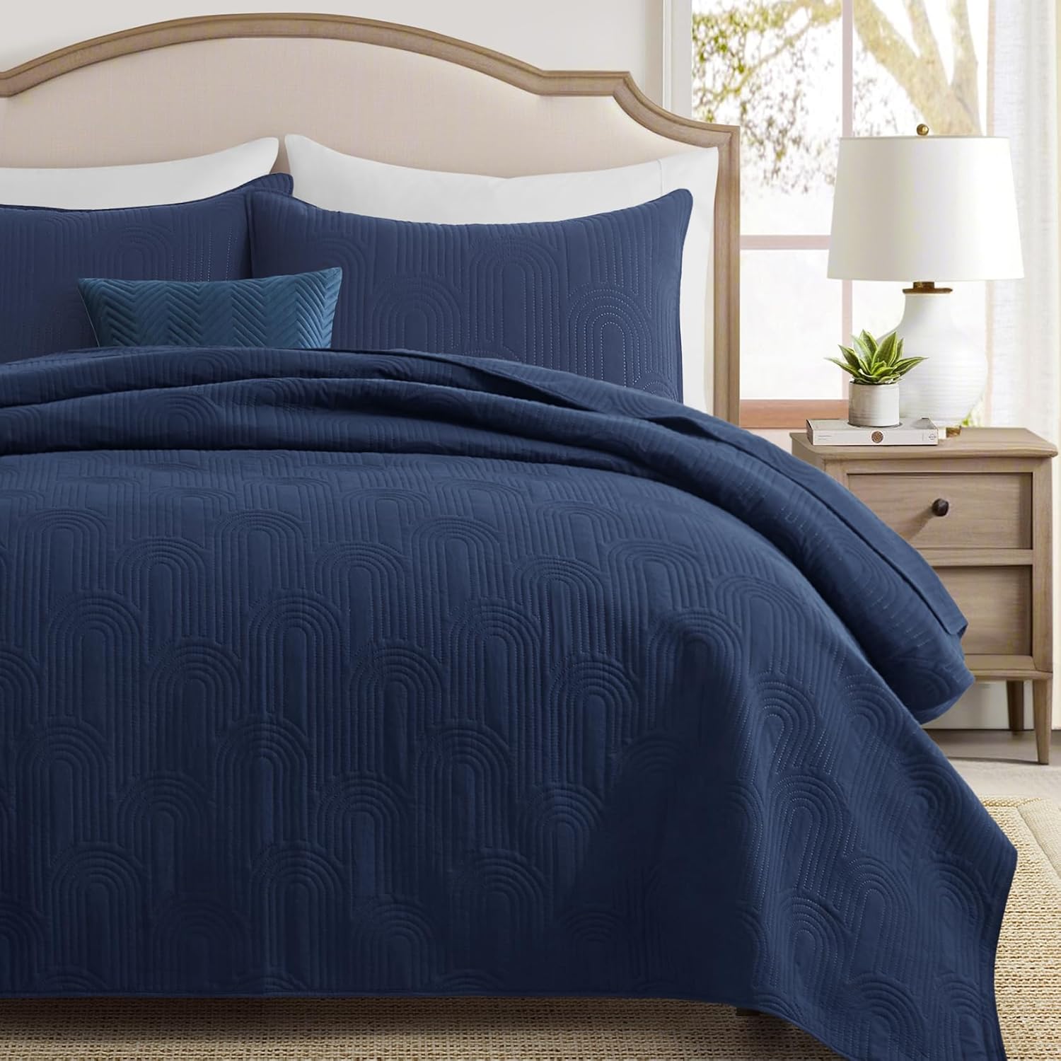 Lavsiry Queen Quilt with Pillow Shams - Navy 90x96
