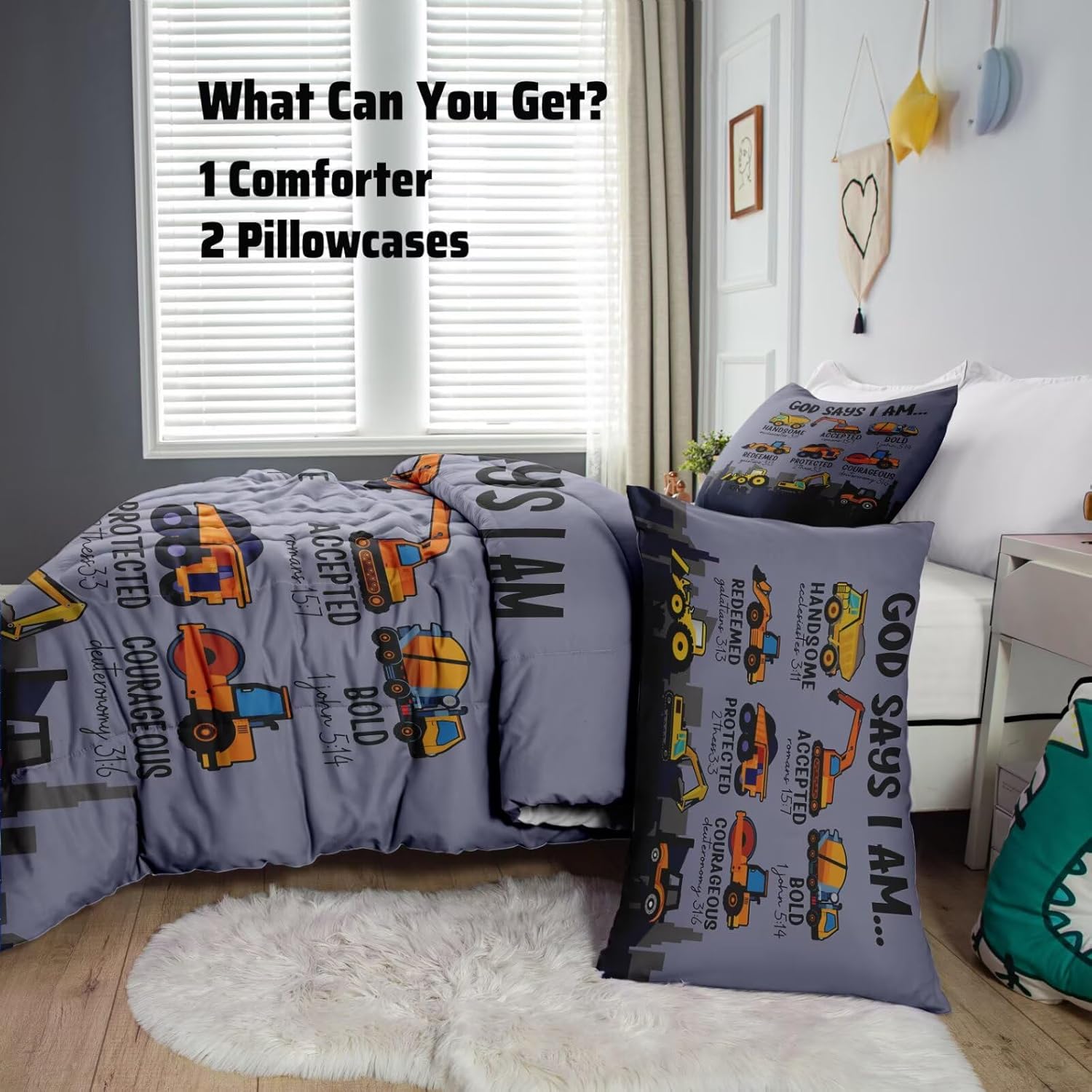 GRAT TIOC Construction Truck Comforter Set Twin Size