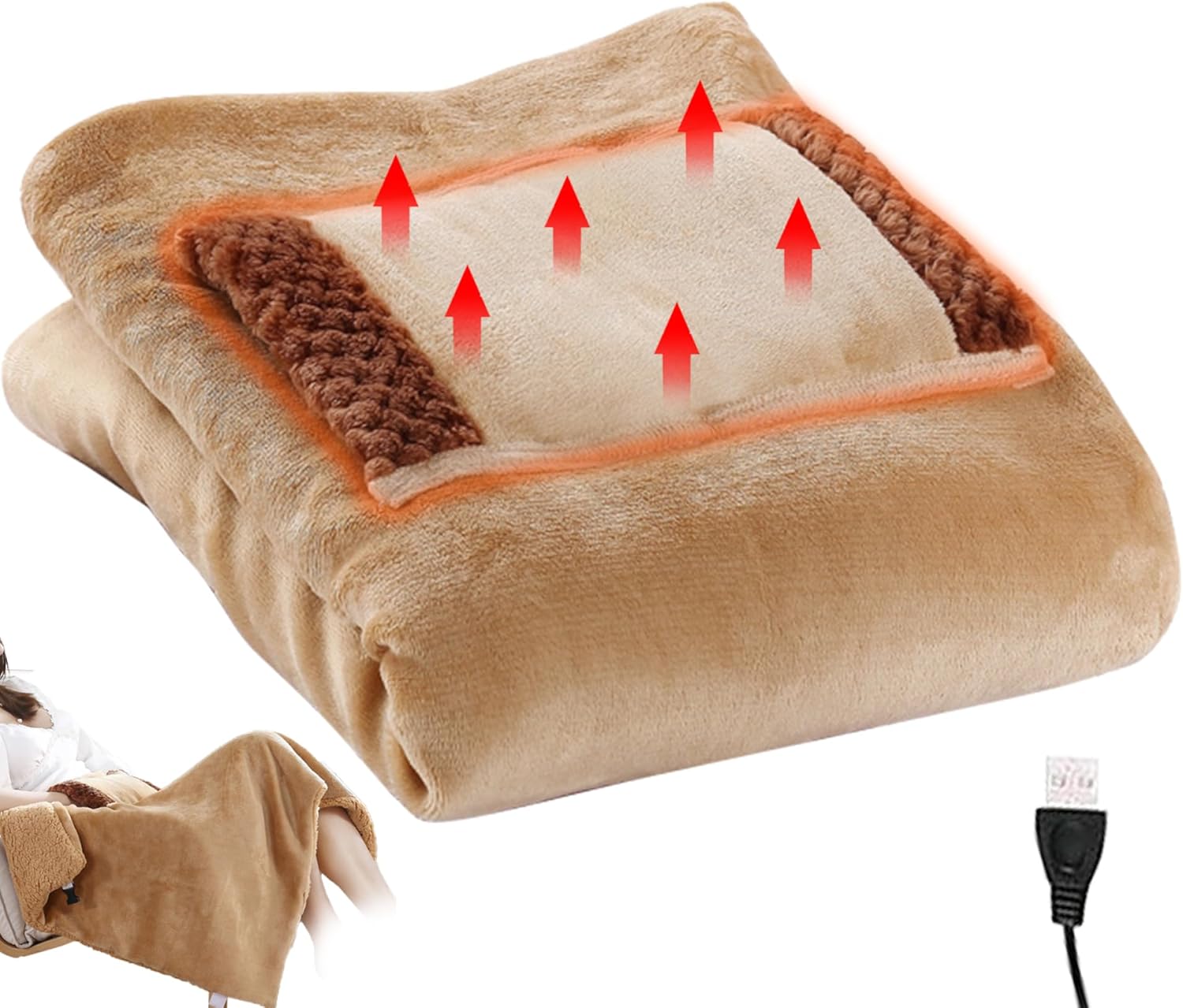 USB Heated Blanket 24x31 Inch for Sofa Chair Travel with Large Pocket