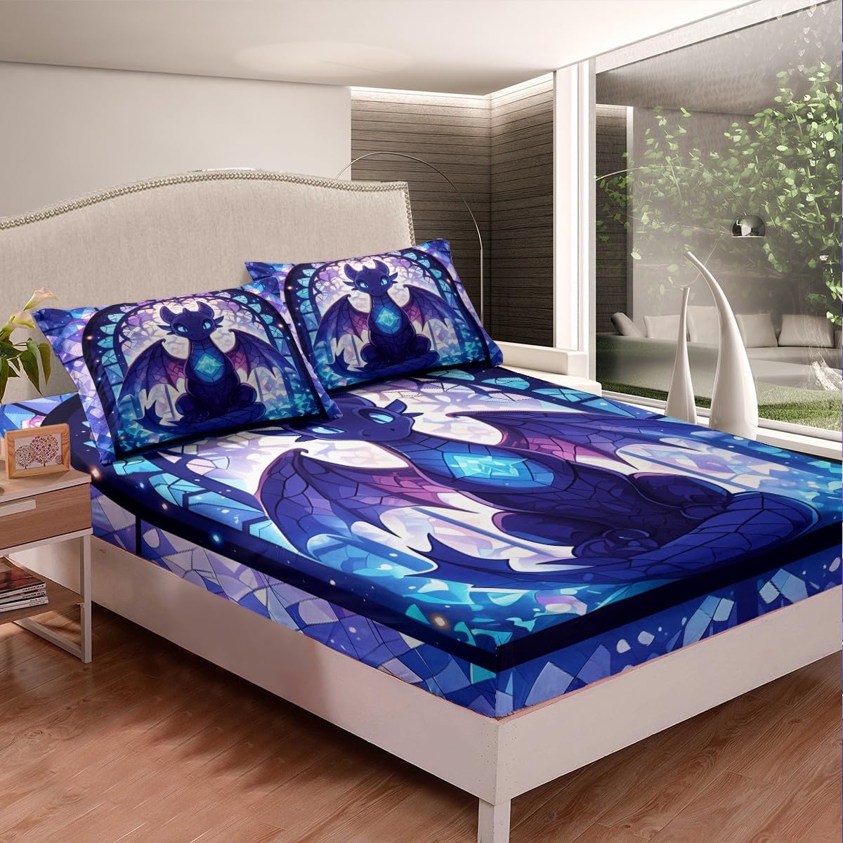 Manfei Cartoon Dragon Fitted Sheet Set Twin Size