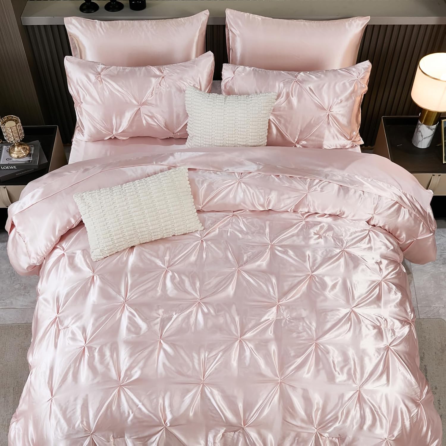 Bedbay Pink Satin King Comforter Set 10-Piece