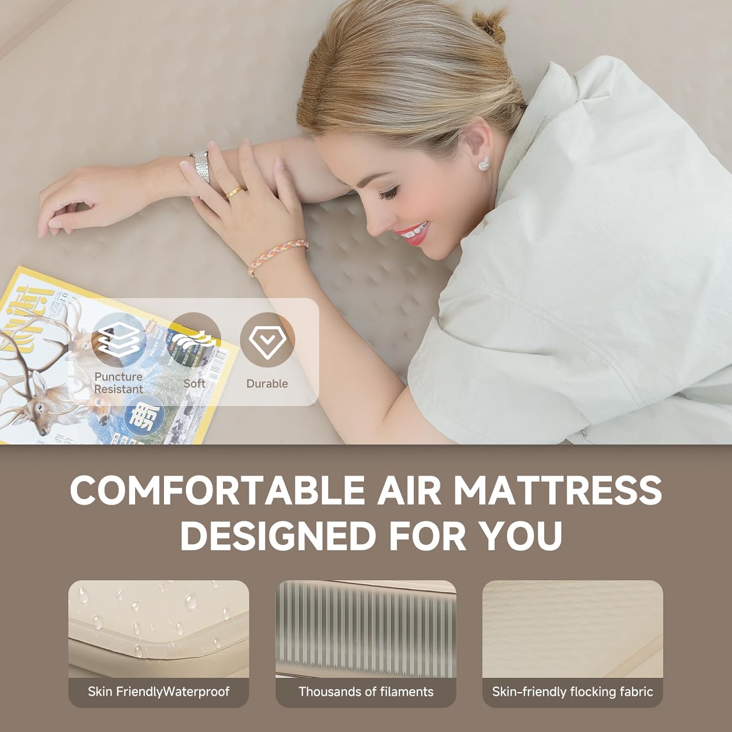 Penesa Queen Air Mattress with Built-in Pump and Carry Bag