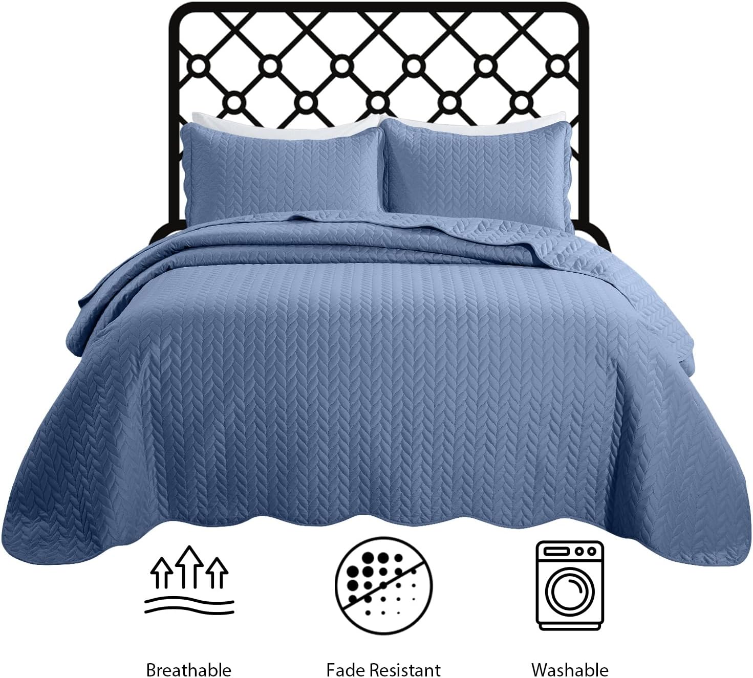 MOONLIGHT20015 Twin Quilt Set - Reversible Embossed Microfiber Coverlet 2 Pcs