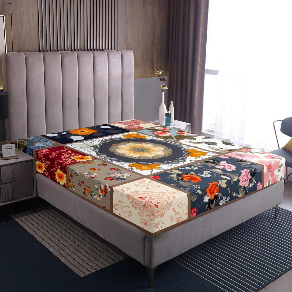 Boho Floral Patchwork Queen Bed Sheet Set
