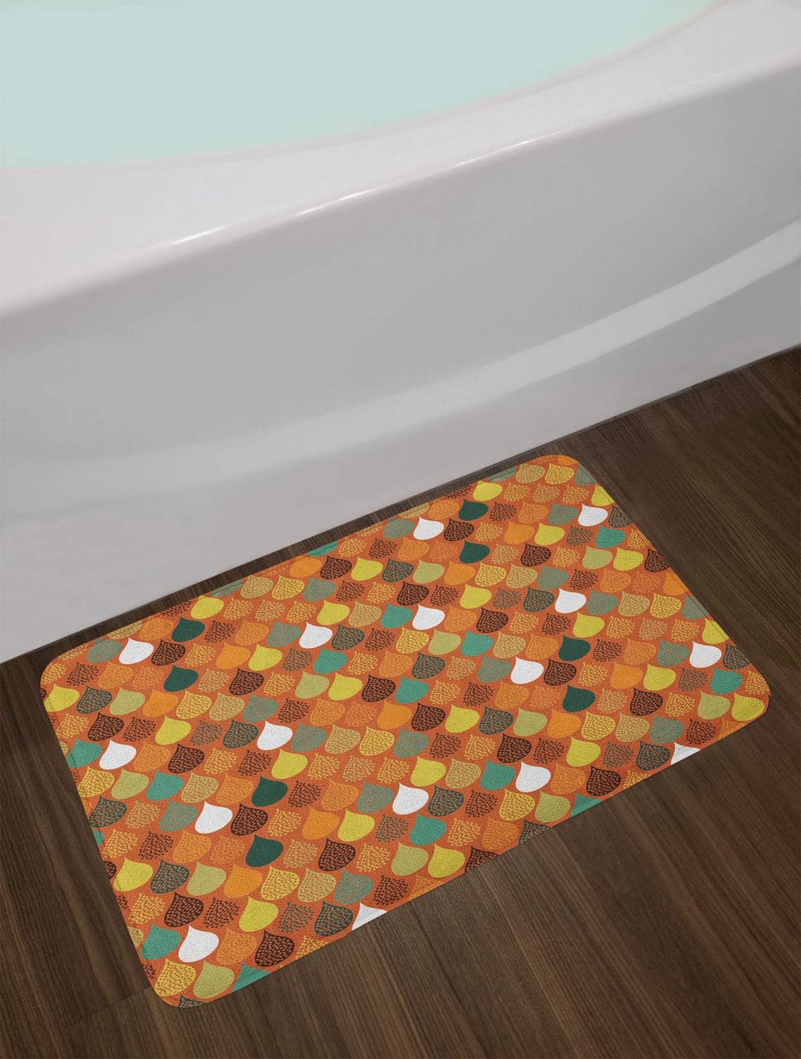 Ambesonne Geometric Bath Mat Orange White