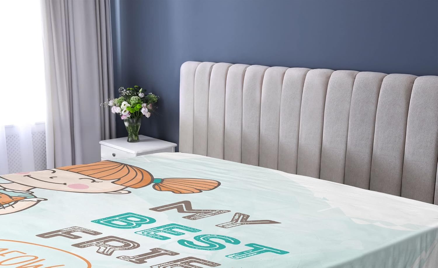 Ambesonne Best Friend Fitted Sheet Turquoise Multicolor