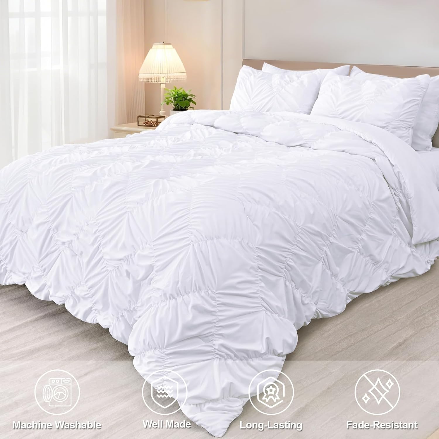 Uspring White King Quilt Comforter Set 3 Piece