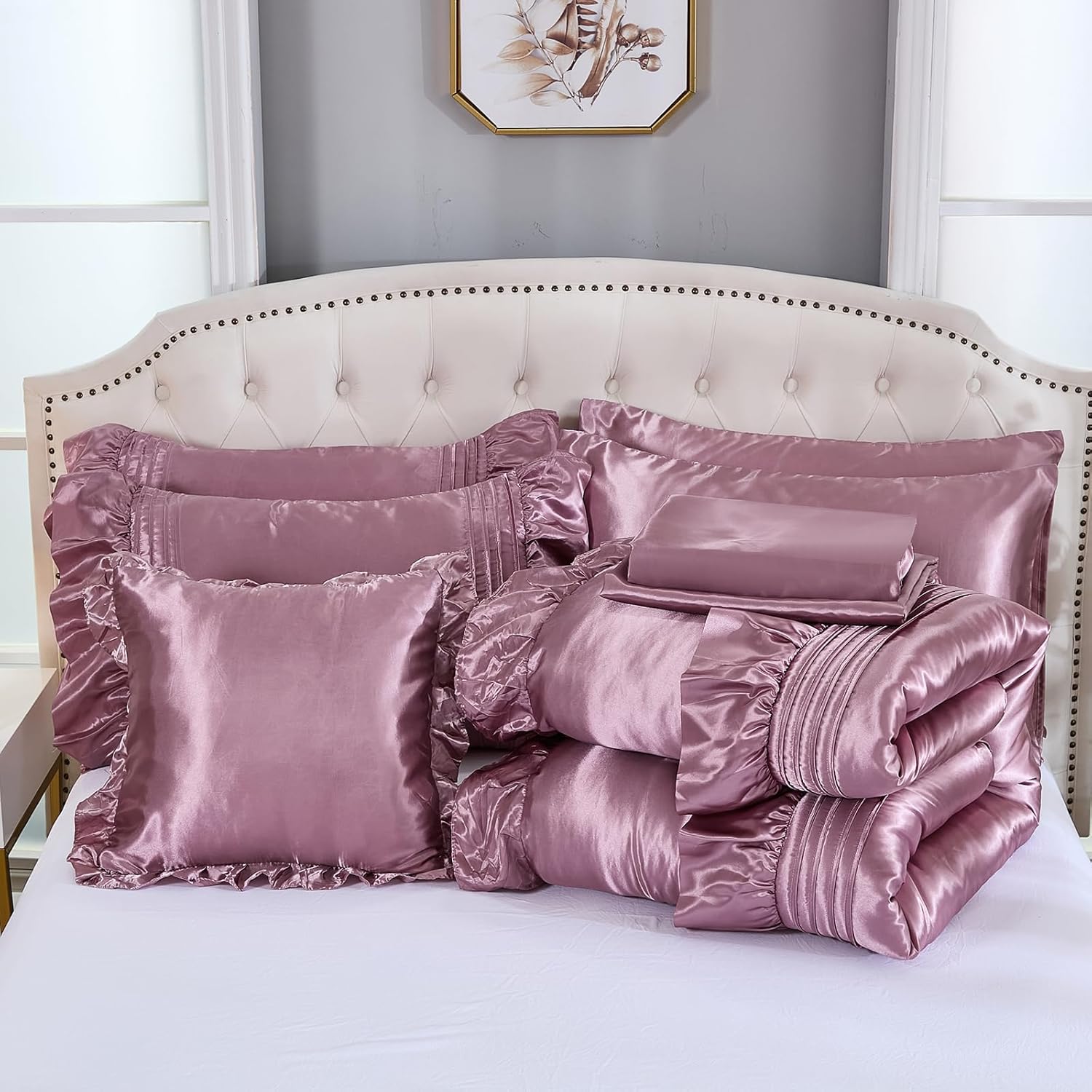 Luxury Satin Comforter Set 8-Piece Blush Pink