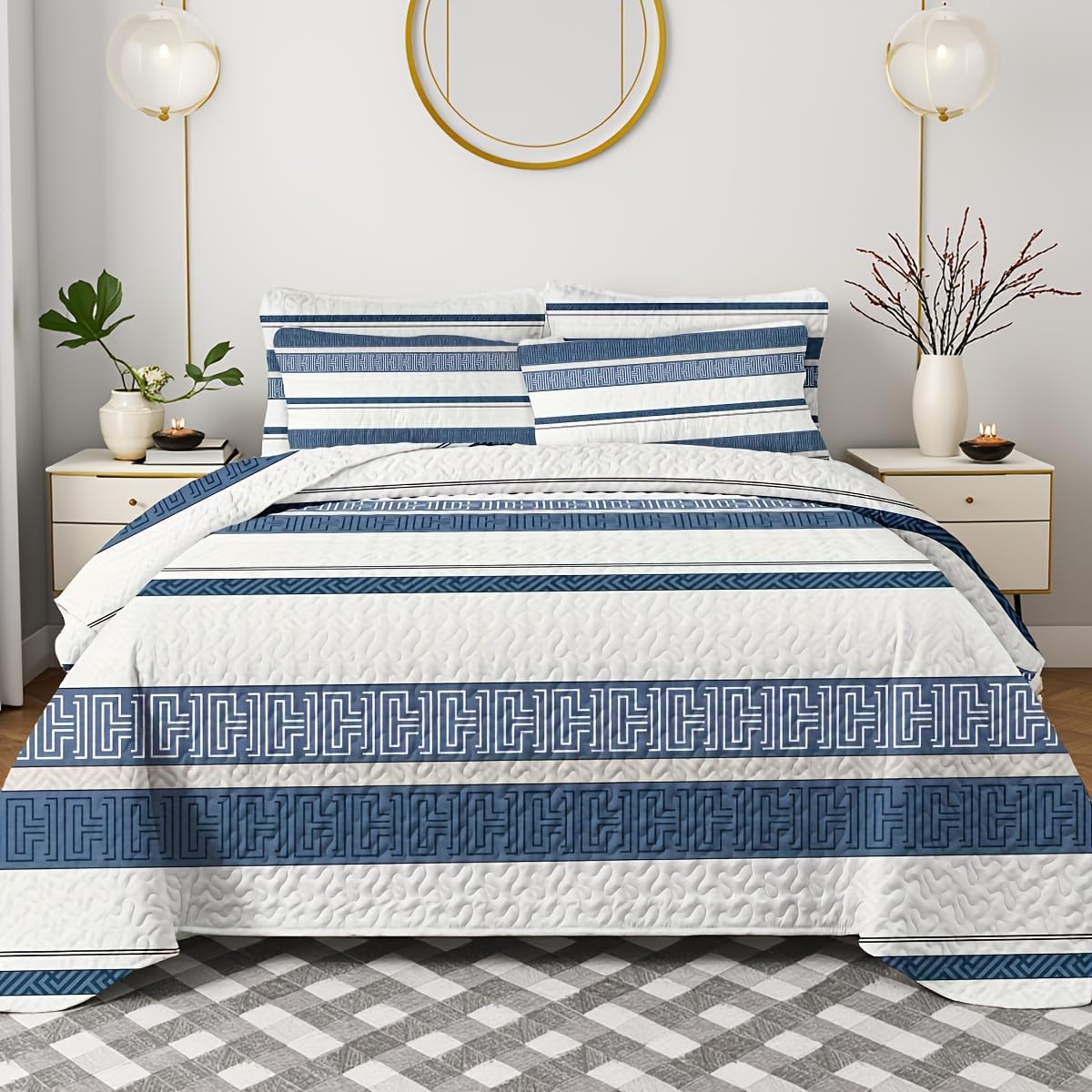 SANOCAY Boho Stripe Reversible Quilt Set 3-Piece