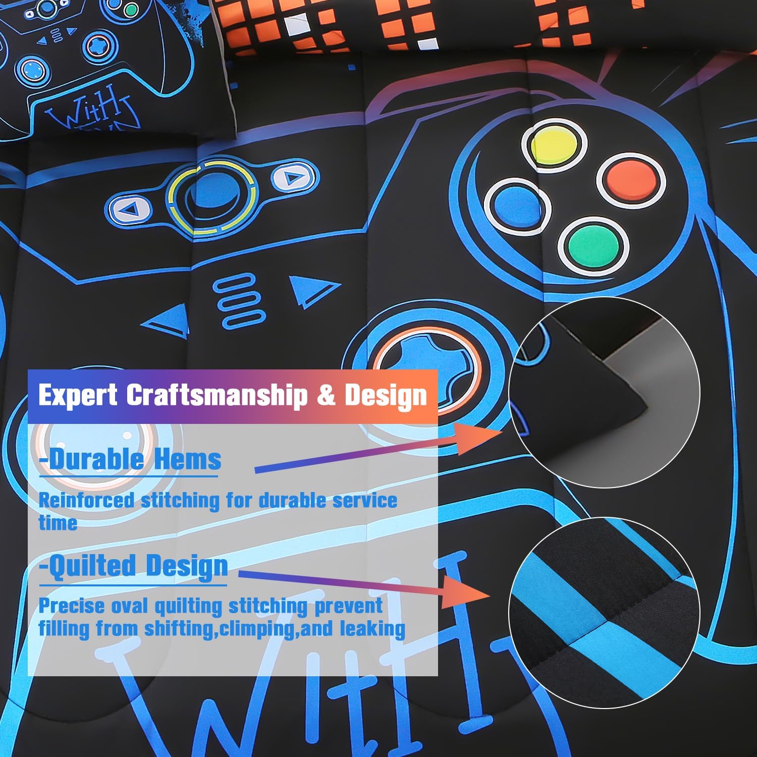 JQinHome Twin Gaming Comforter Set - 6 Piece Bed in a Bag