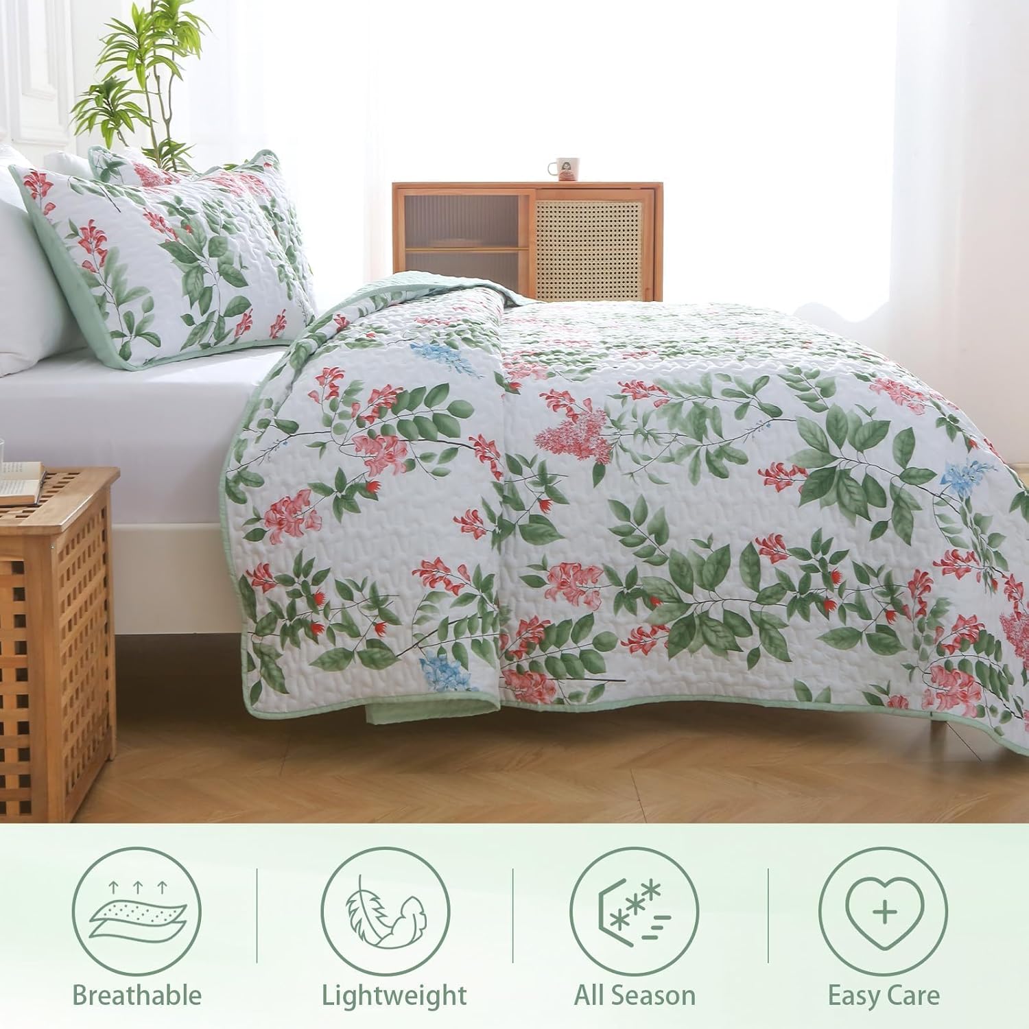 Heymybed Green Quilt Set Queen Size 3 Piece