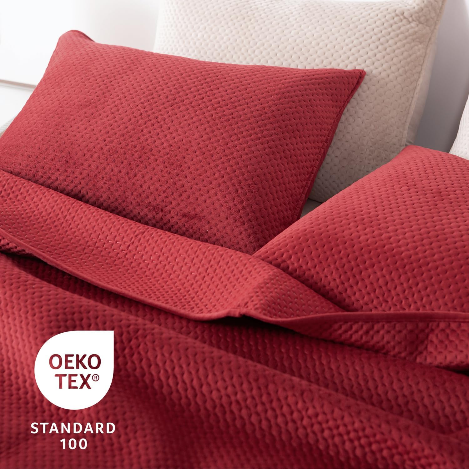KASENTEX Ultra Soft Velvet Quilt Set King Size Red