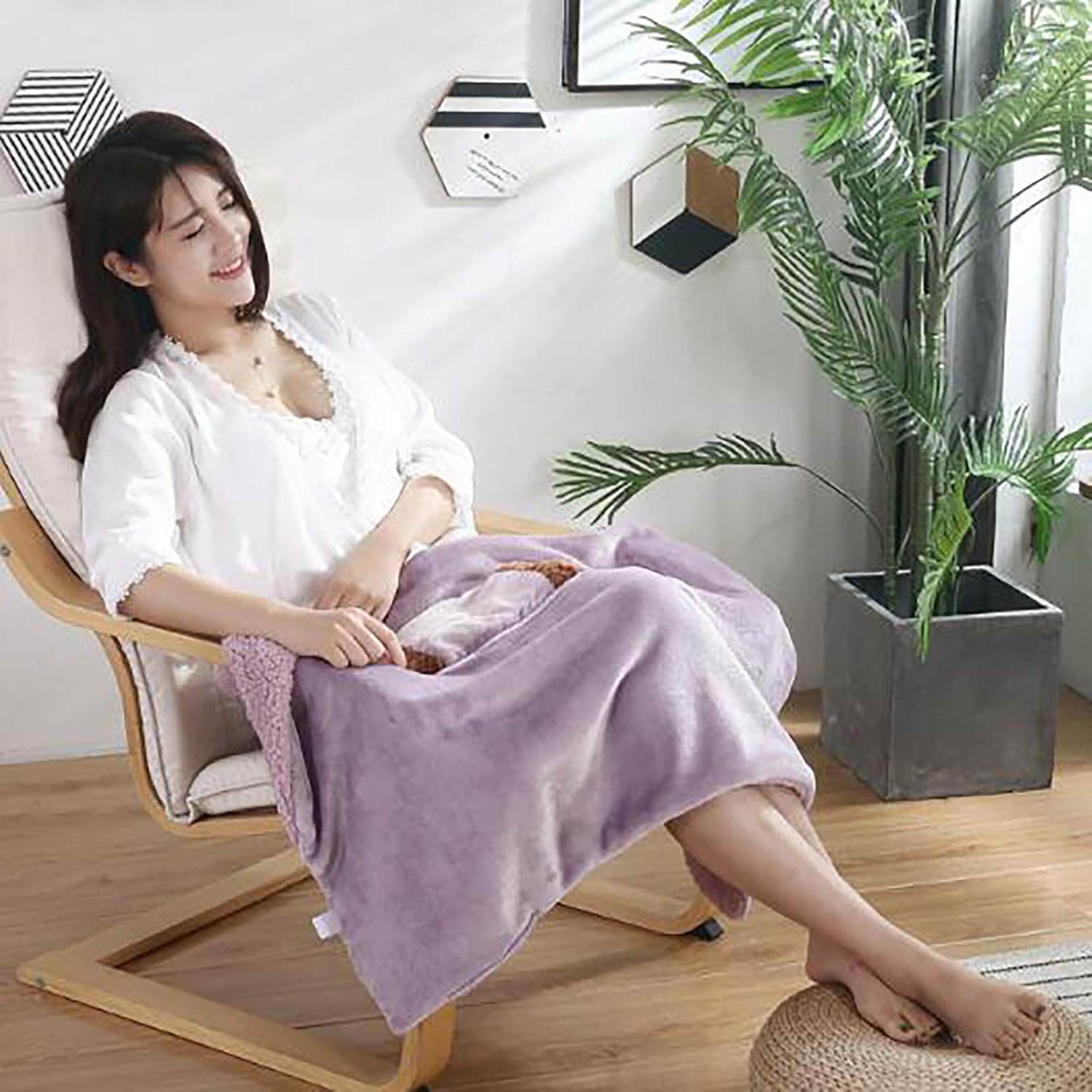 USB Heated Throw Blanket - Blue 60x80 cm Cashmere