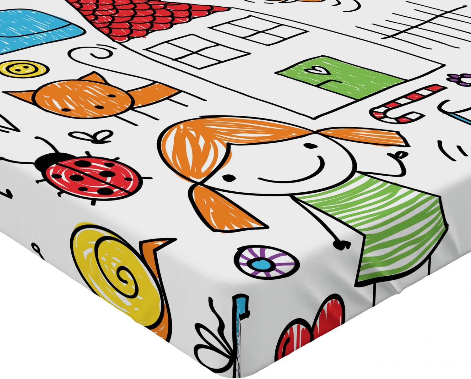 Ambesonne Cartoon Fitted Sheet Multicolor California King