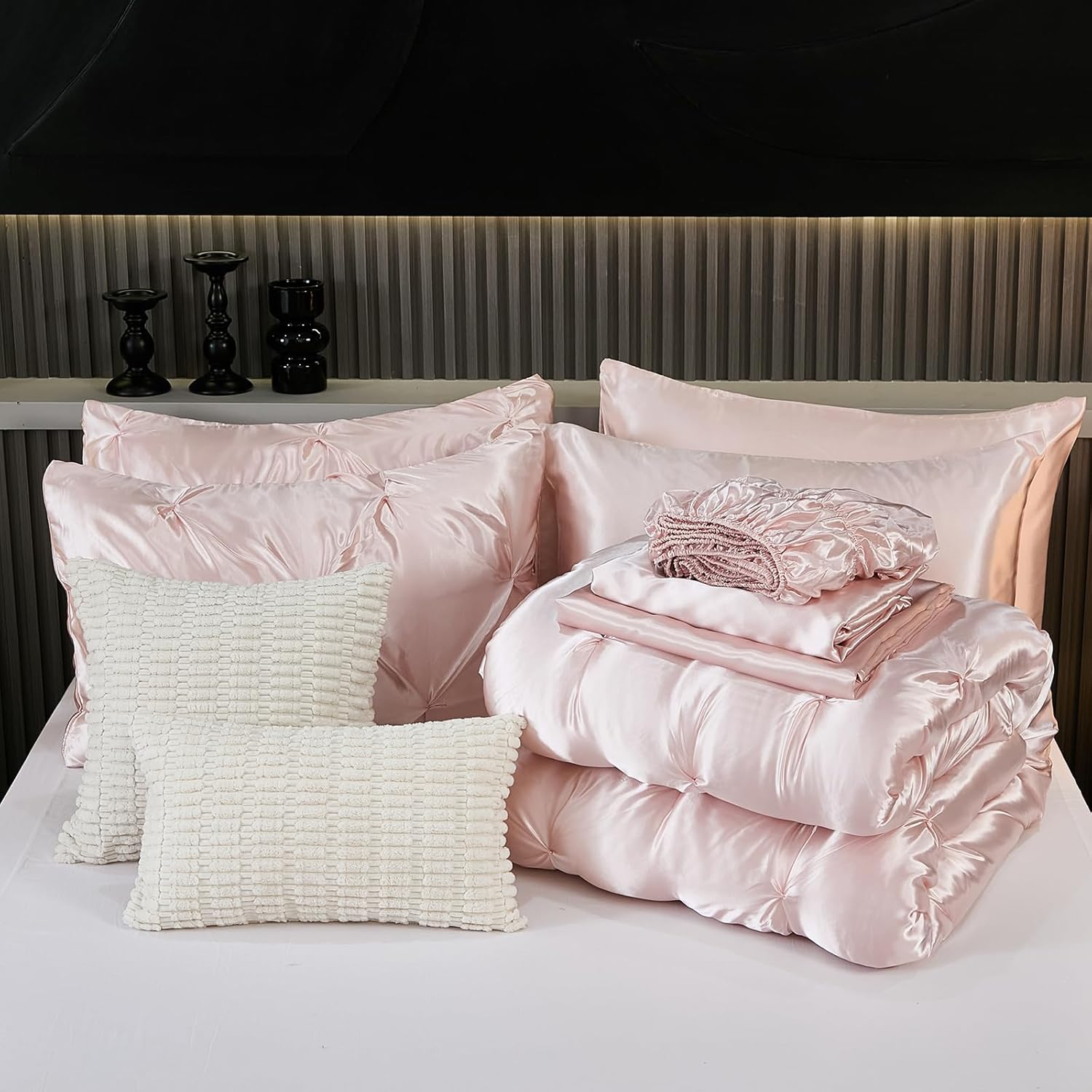 Bedbay Pink Satin King Comforter Set 10-Piece