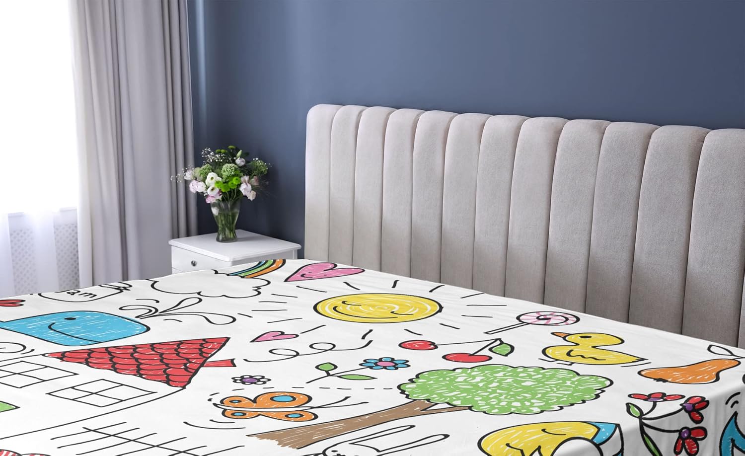 Ambesonne Cartoon Fitted Sheet Multicolor California King