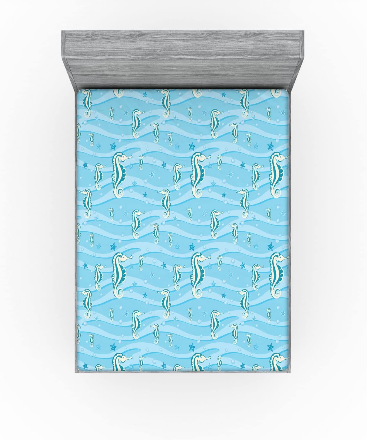Ambesonne California King Fitted Sheet - Cartoon Seahorses Blue