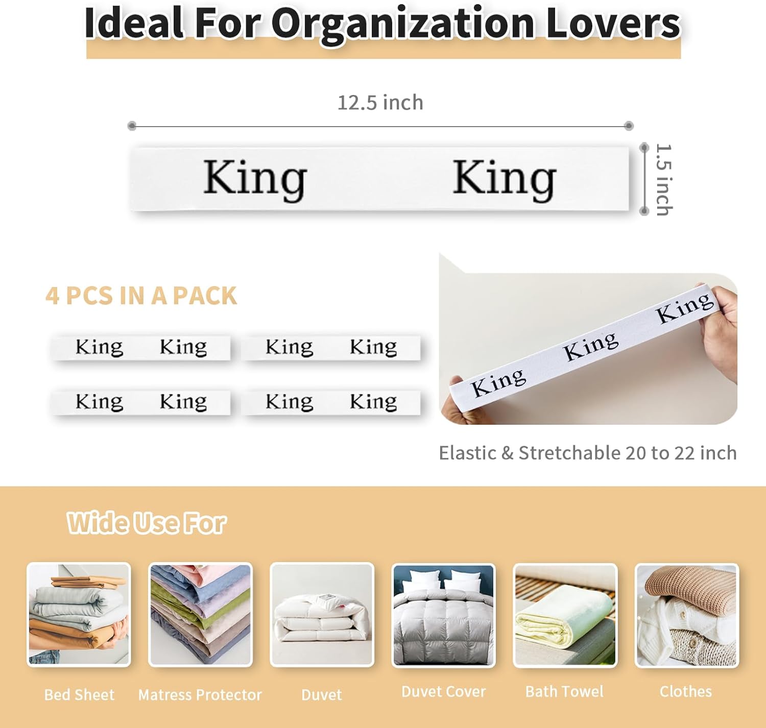 WAJACFUN Bed Sheet Organizer Bands King 4 Pack