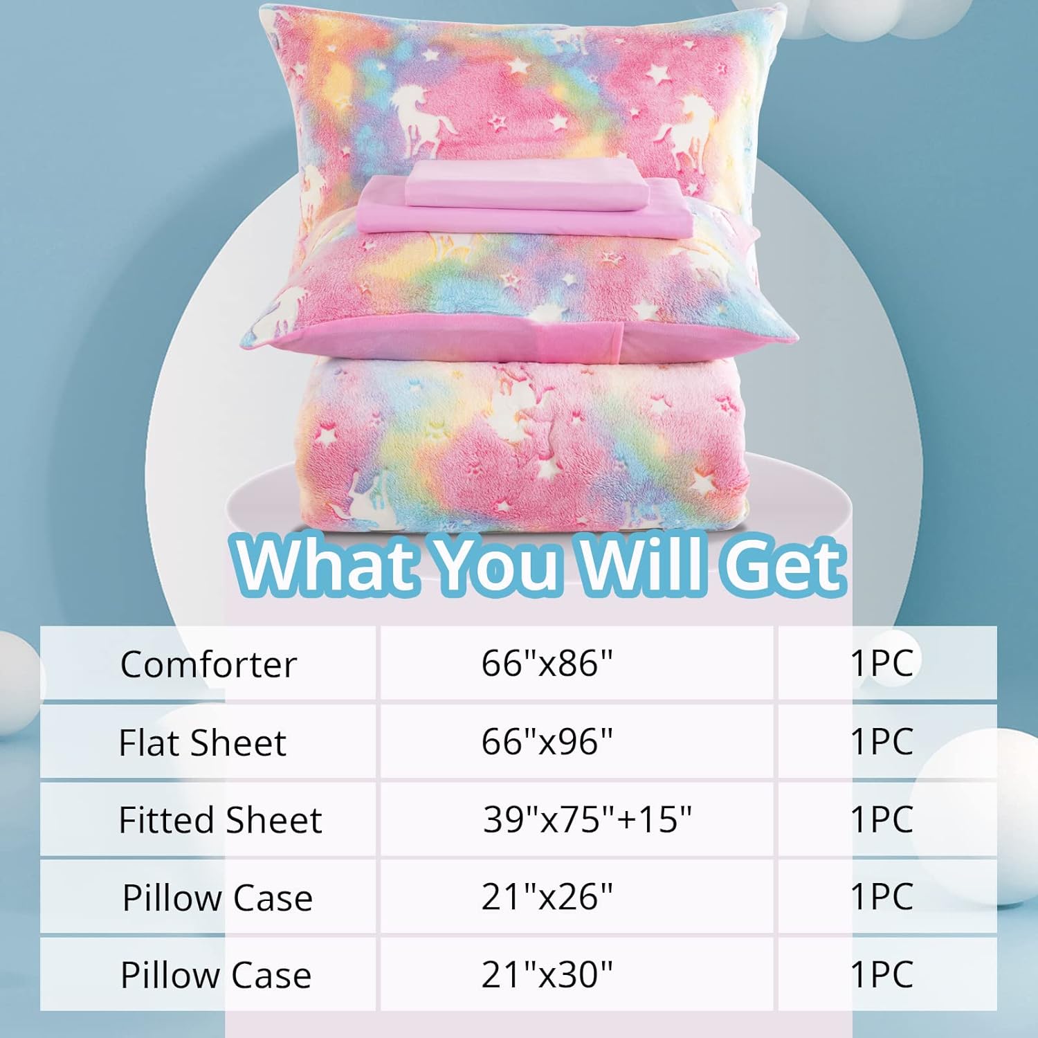 HOMBYS Glow in the Dark Comforter Set 5 Piece TwinTwin XL