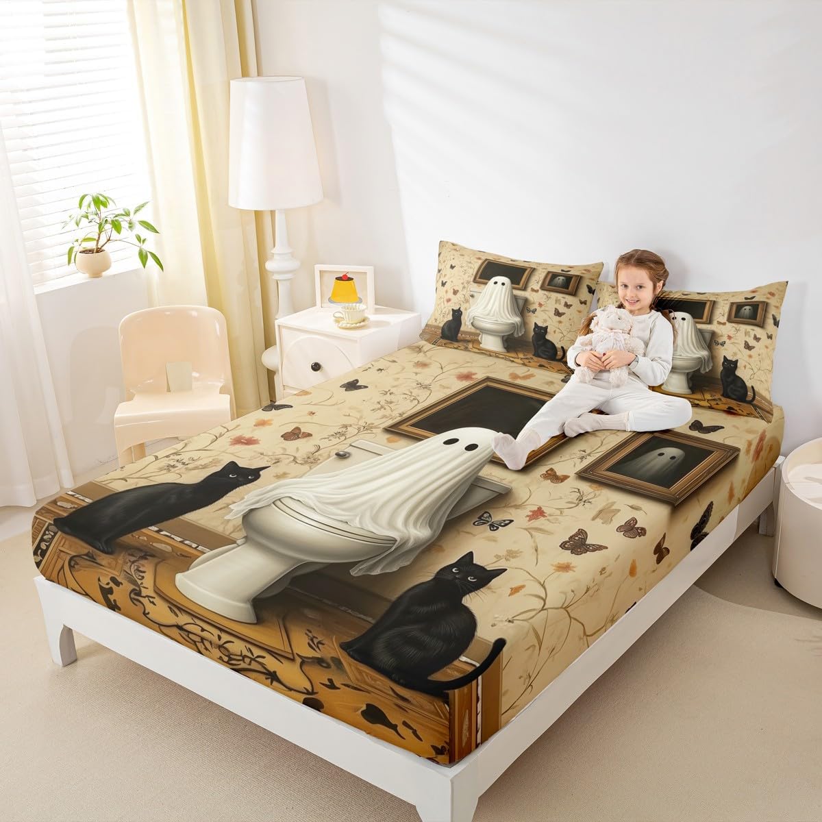 Castle Fairy Ghost Bedding Set Twin Size Microfiber Halloween Sheet Set