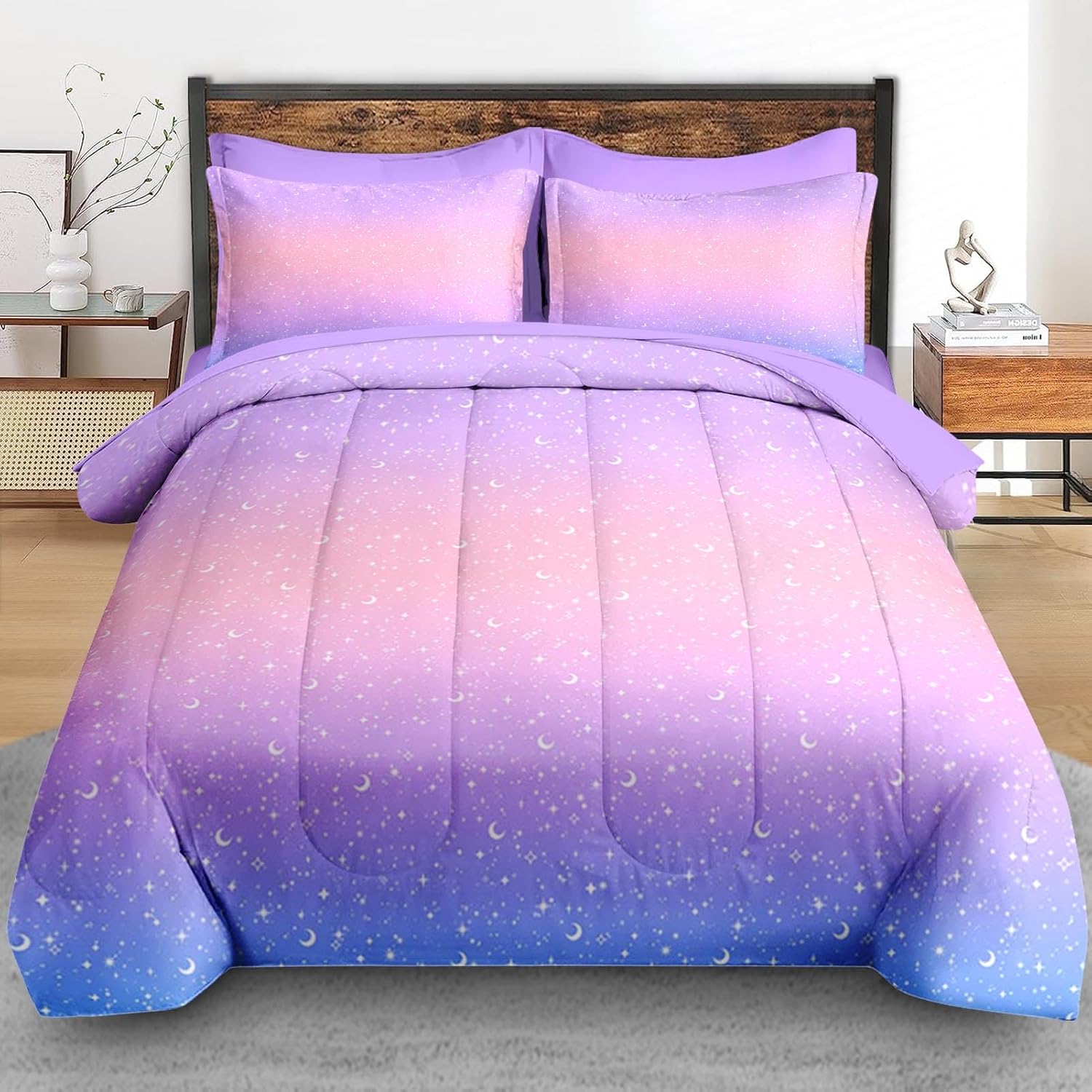 Pamnest Comforter Set Queen Size Star Pattern 7 Pcs