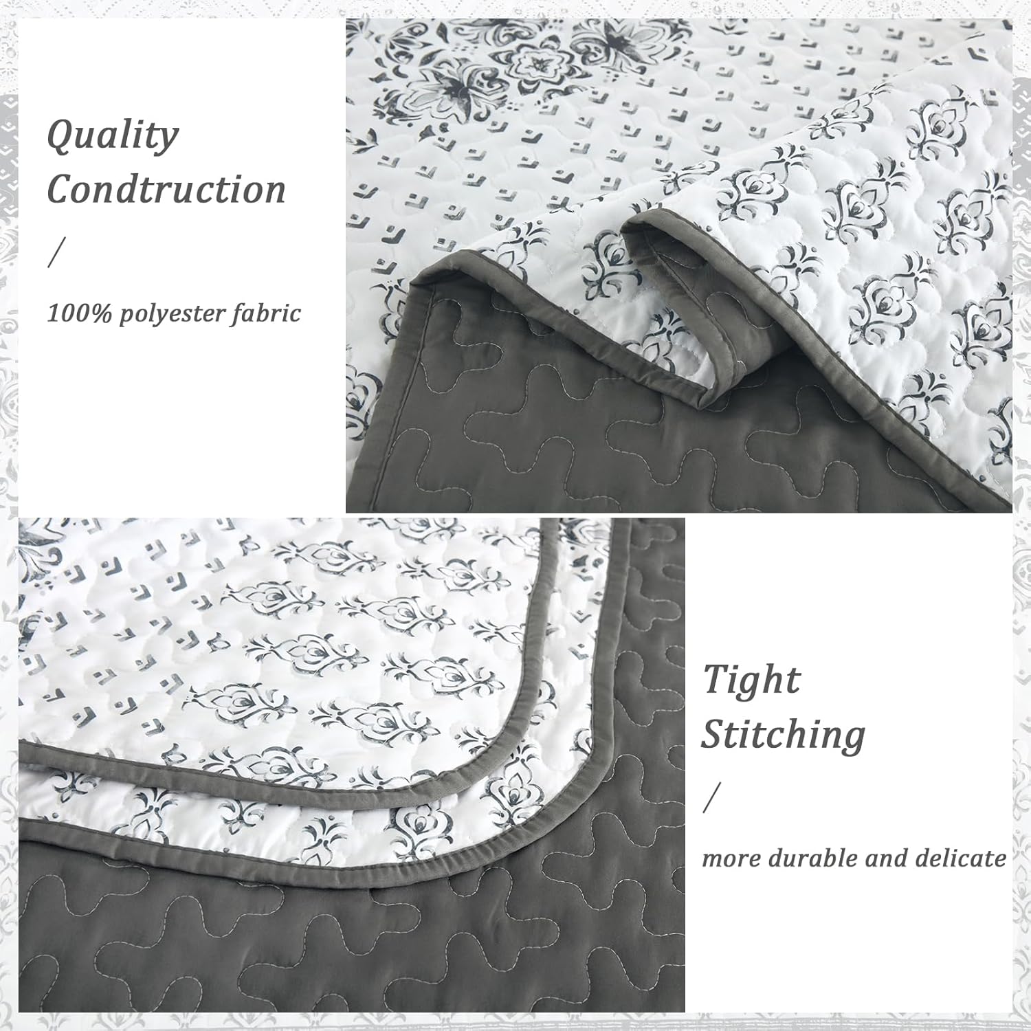 Dintszyayue Boho Quilt Set Queen Size Grey Striped
