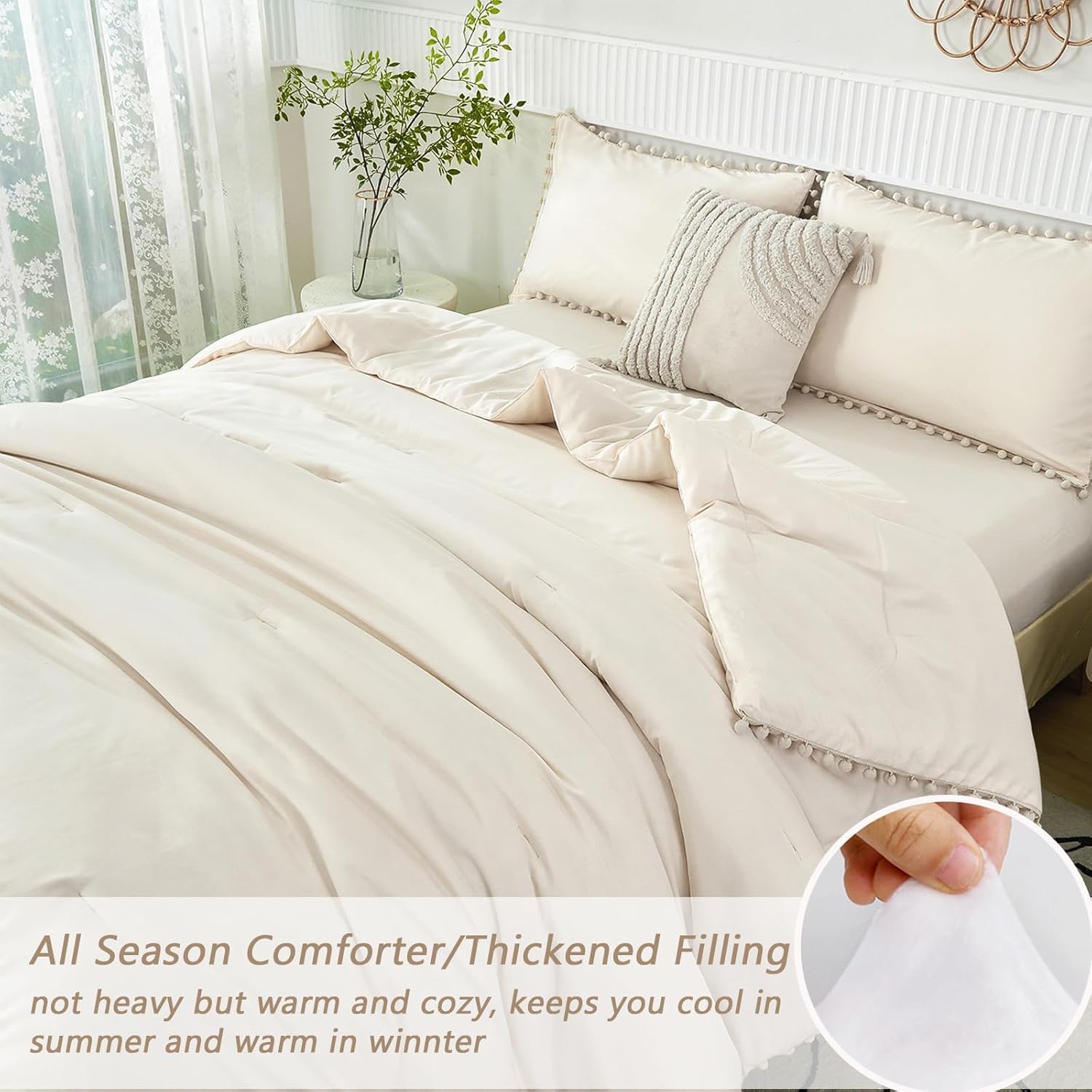 PERFEMET Beige Cream Comforter Set Twin Size 5 Pieces